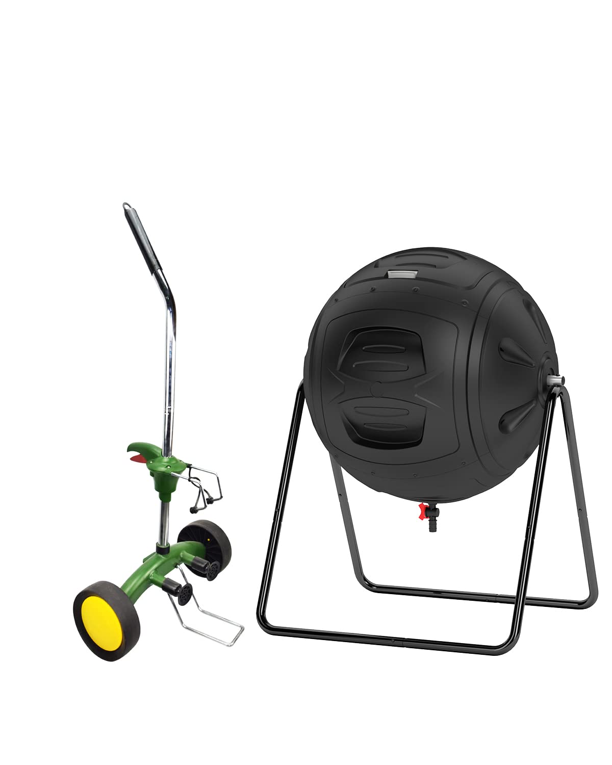 EJWOX Heavy Duty Garden Pot Mover with Wheels & Tumbling Composter - Outdoor Plant Dolly for Moving Large Pots, Gardening Tools for Women & Men - Perfect for Lawn Care, Patio Decor & Backyard Composting