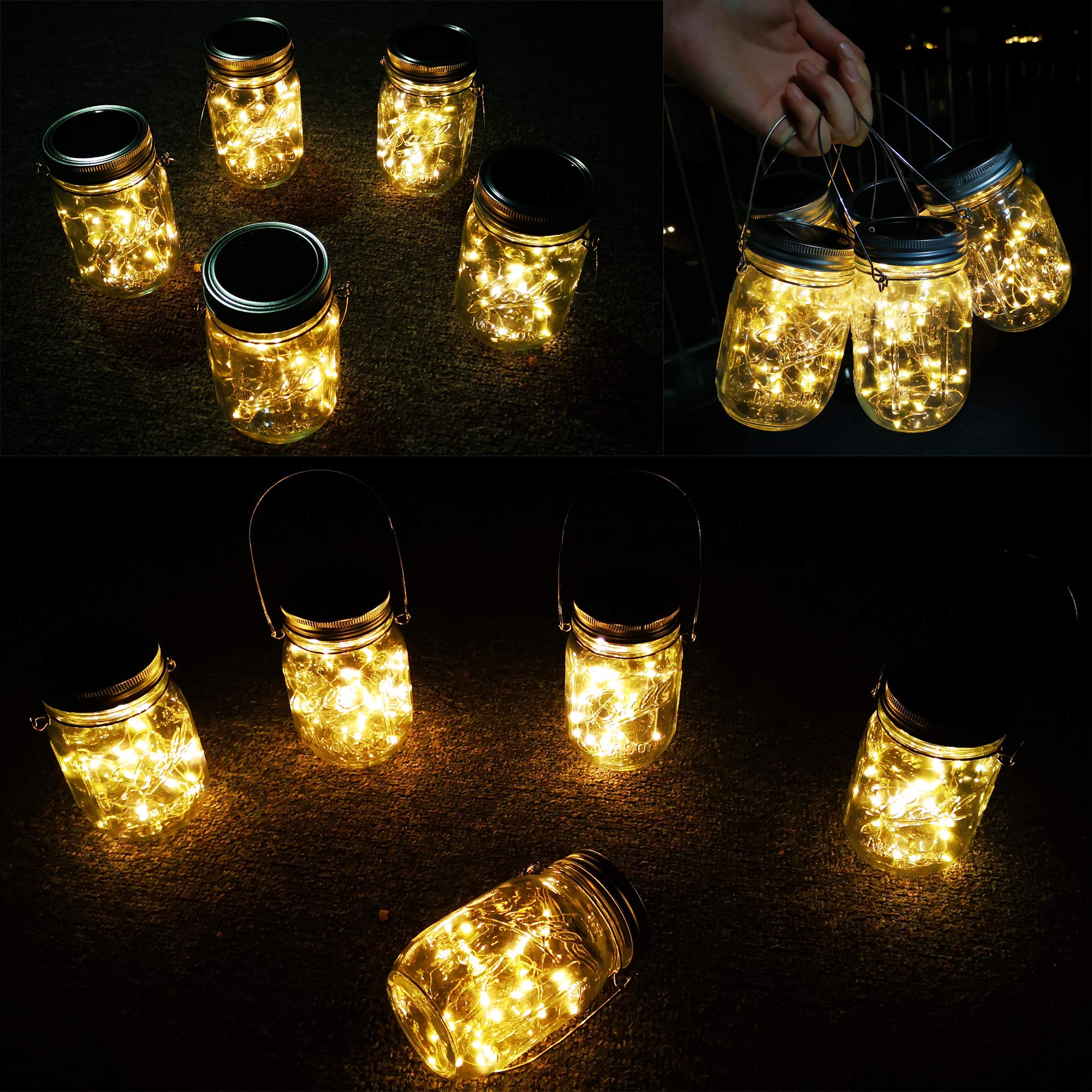 8 Pack Solar Fairy Lights with 30 LEDs - Waterproof Hanging Firefly String Lights for Outdoor Garden, Patio, Lawn & Table Decor (Includes 8 Hangers & Jars) - Perfect for Backyard Parties, Weddings & Romantic Evenings