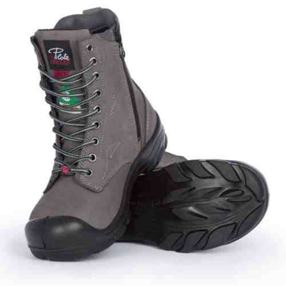 P&F S558 Women's 8 Steel Toe Work Boots with Side Zipper - Comfortable Safety Shoes for Construction, Warehouse & Outdoor Work (Khaki)