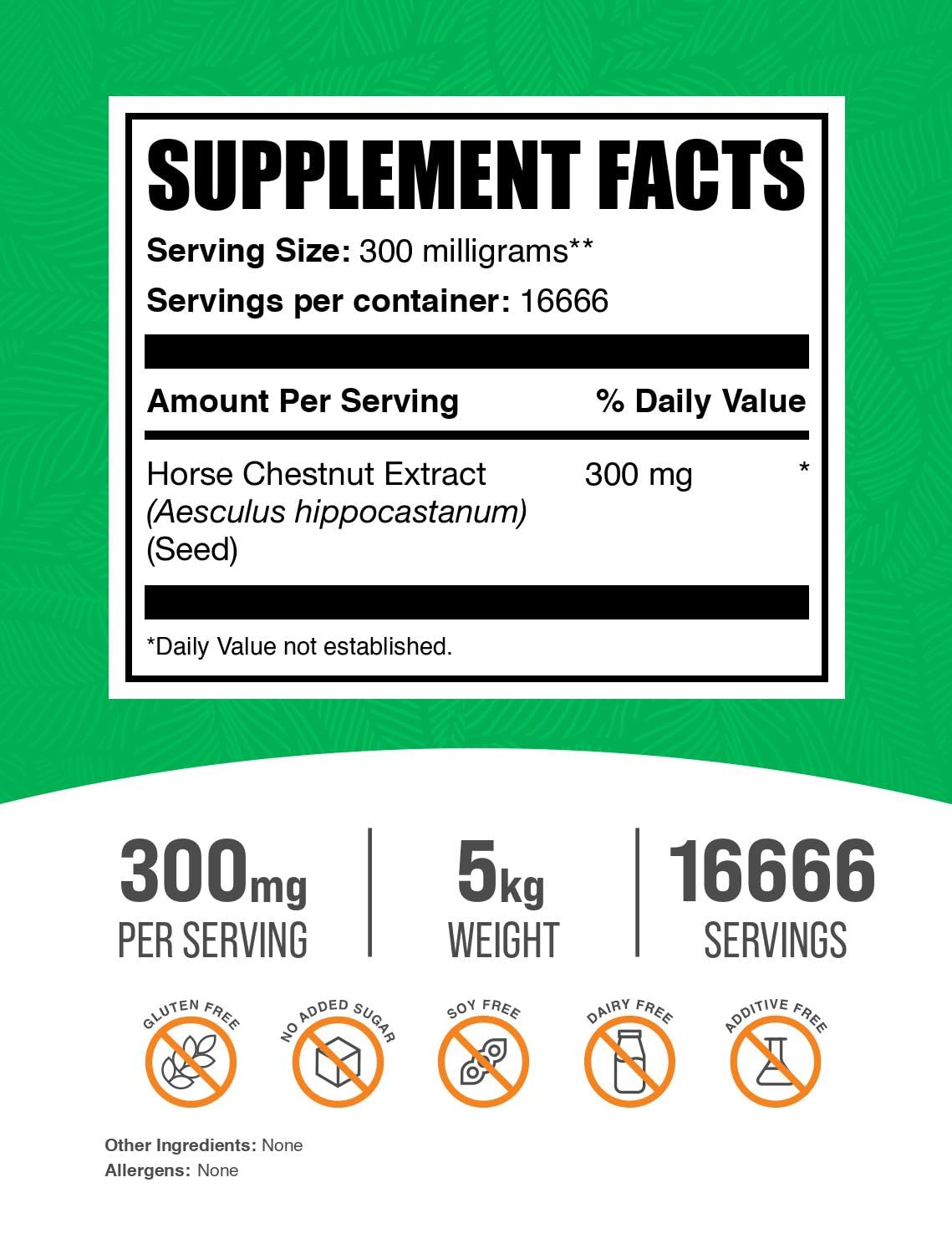 BulkSupplements Pure Horse Chestnut Extract Powder 5kg (11 lbs) - 300mg per Serving, Gluten Free, Herbal Supplement for Circulation & Vein Support - Great for Leg Swelling, Varicose Veins & Hemorrhoid Relief