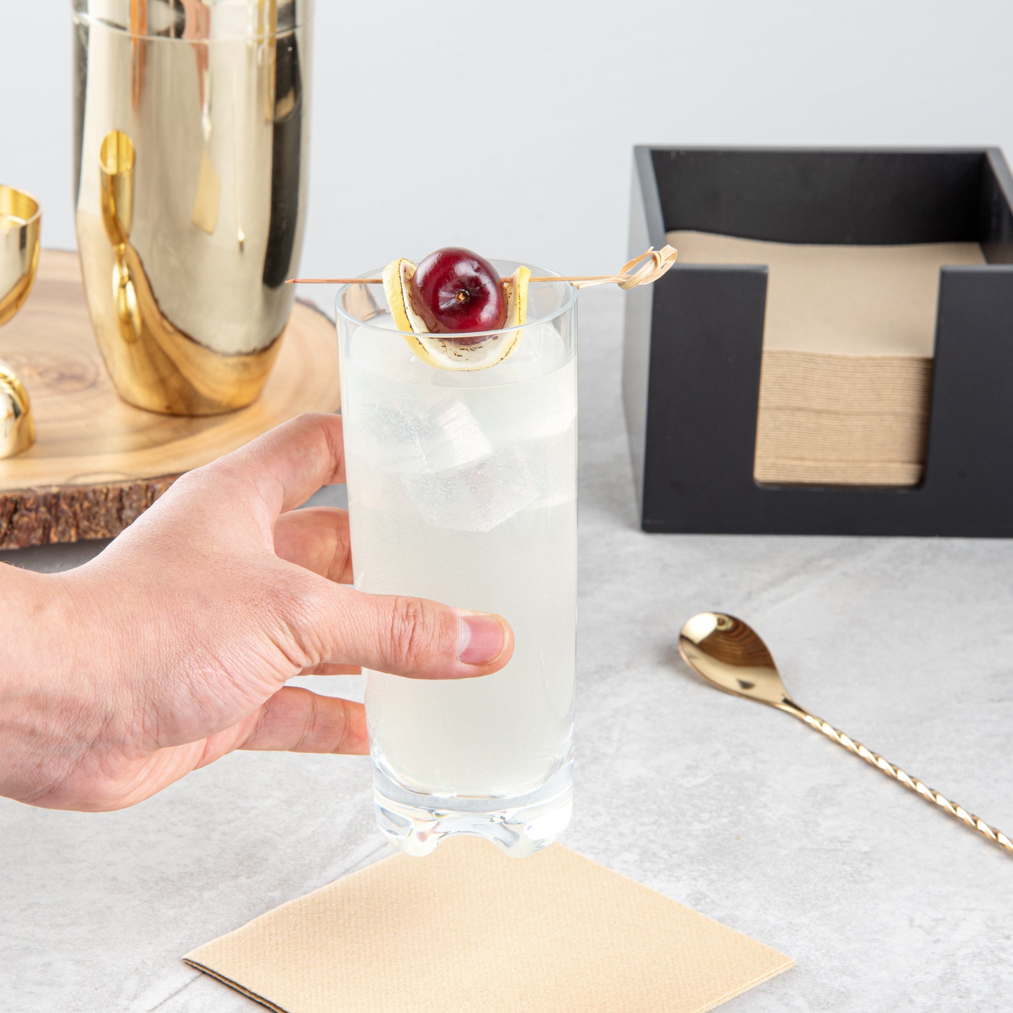 Bev Tek 10 oz Polycarbonate Collins Glasses - Set of 6, Shatterproof Bar Glasses for Cocktails, Iced Tea & Lemonade - 2.5