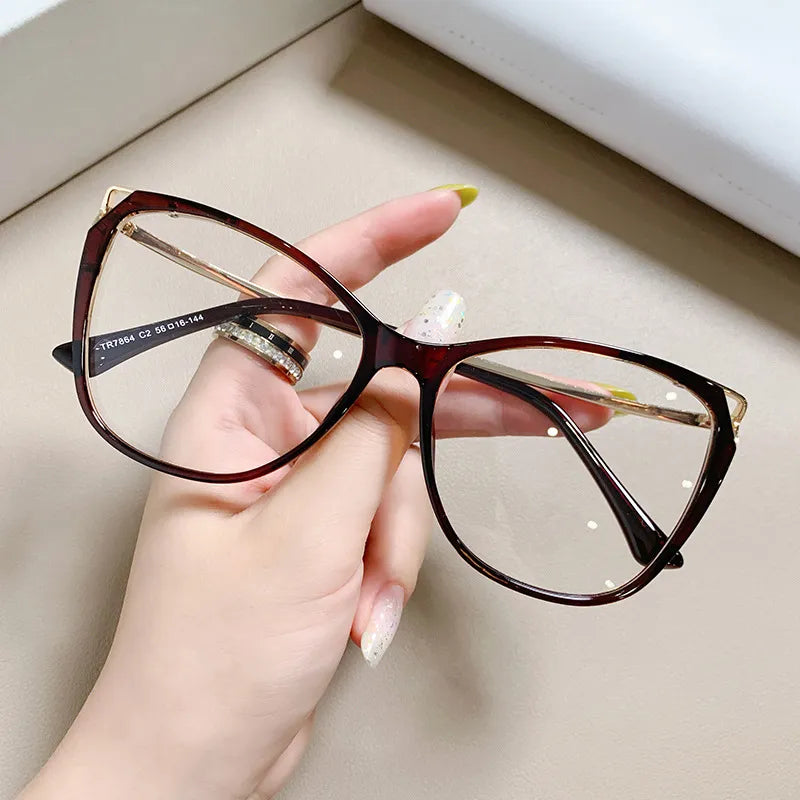 CCspace Women's Full Rim Cat Eye Titanium Eyeglasses Frame 56845 - Lightweight & Durable for Work, Reading & Fashion