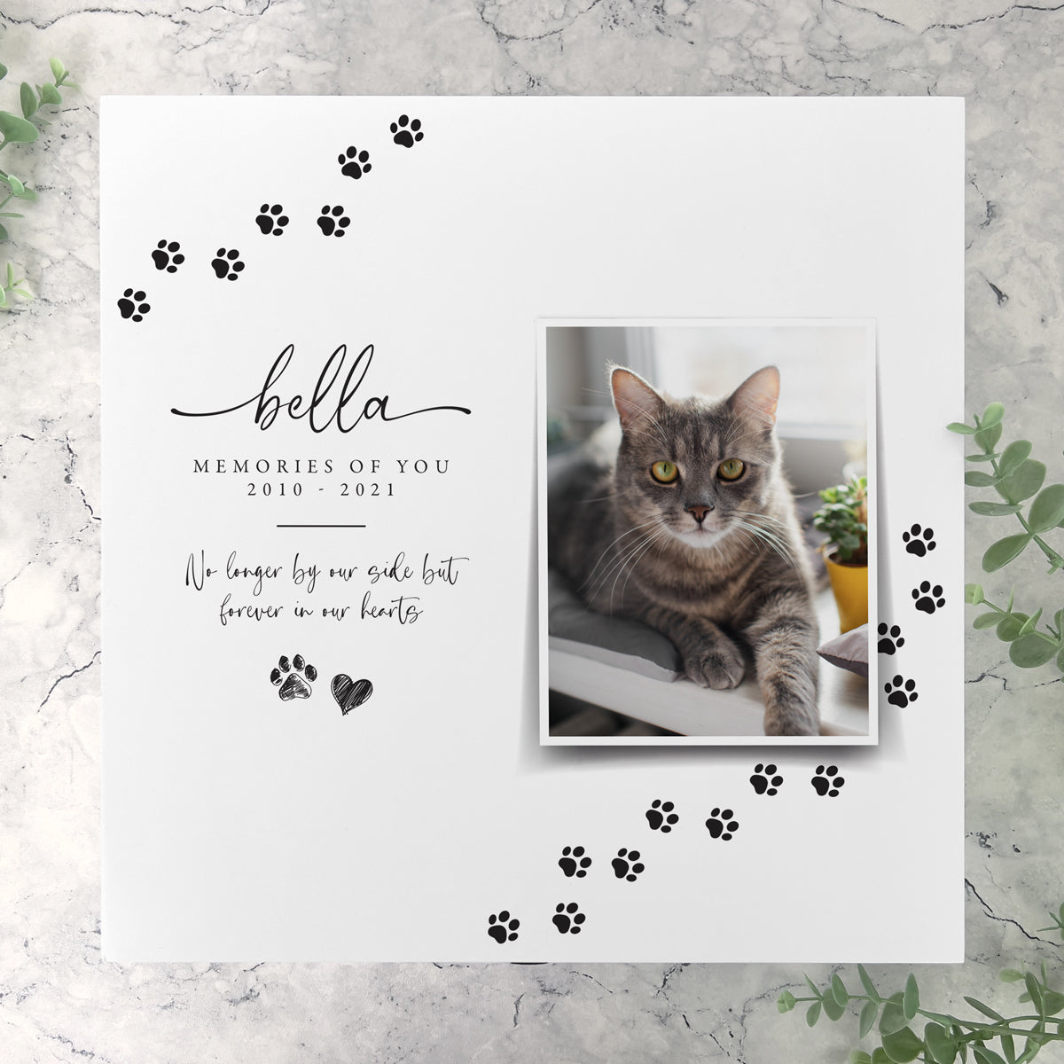 Personalized Paw Prints Square Luxury White Wooden Pet Memorial Photo Memory Box - 2 Sizes for Ashes, Collars & Keepsakes - Perfect for Dog, Cat & Pet Lovers