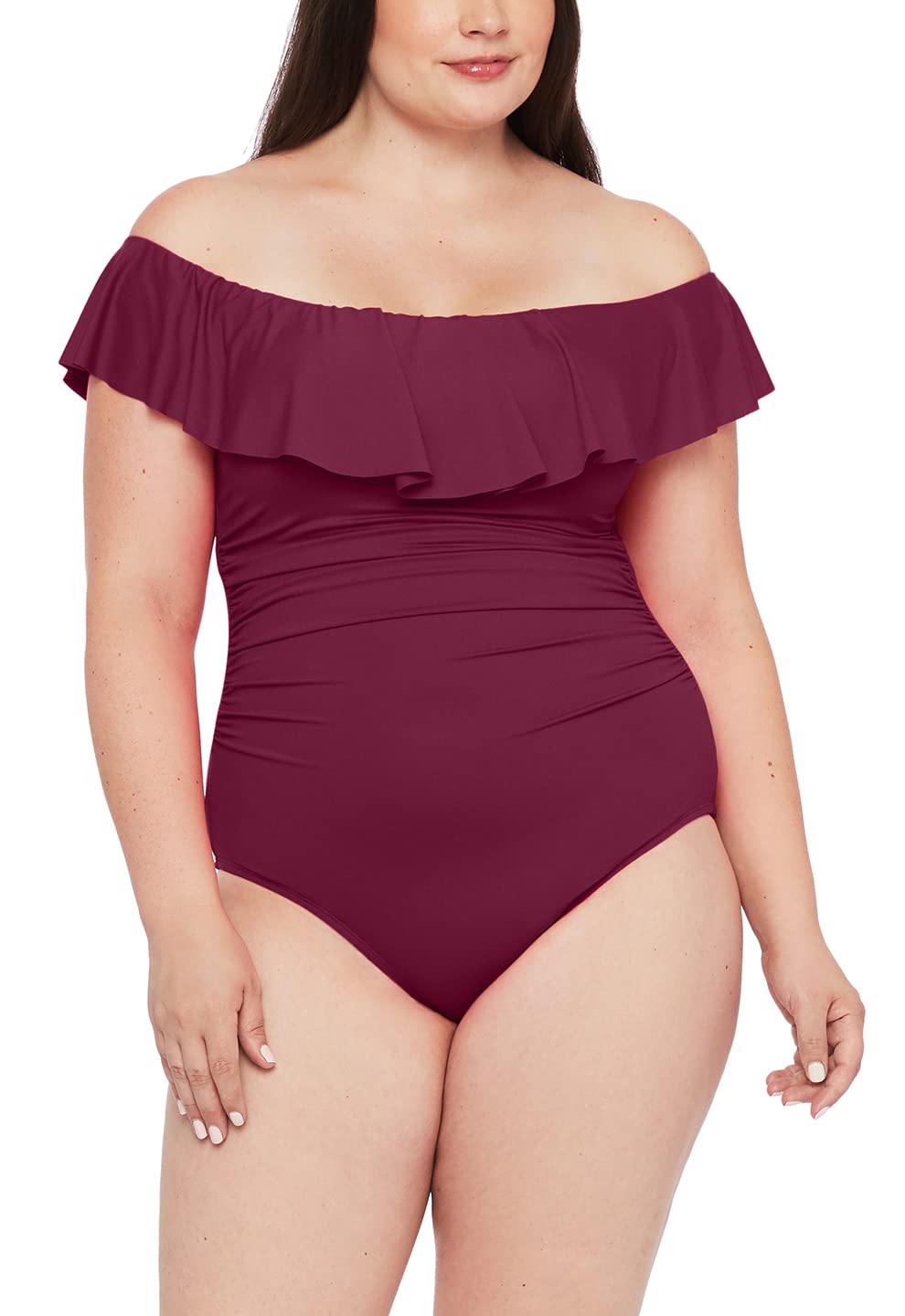 La Blanca Women's One Piece Swimsuit - Off Shoulder Ruffle Design, Island Goddess Style Bathing Suit for Beach Vacation & Pool Party
