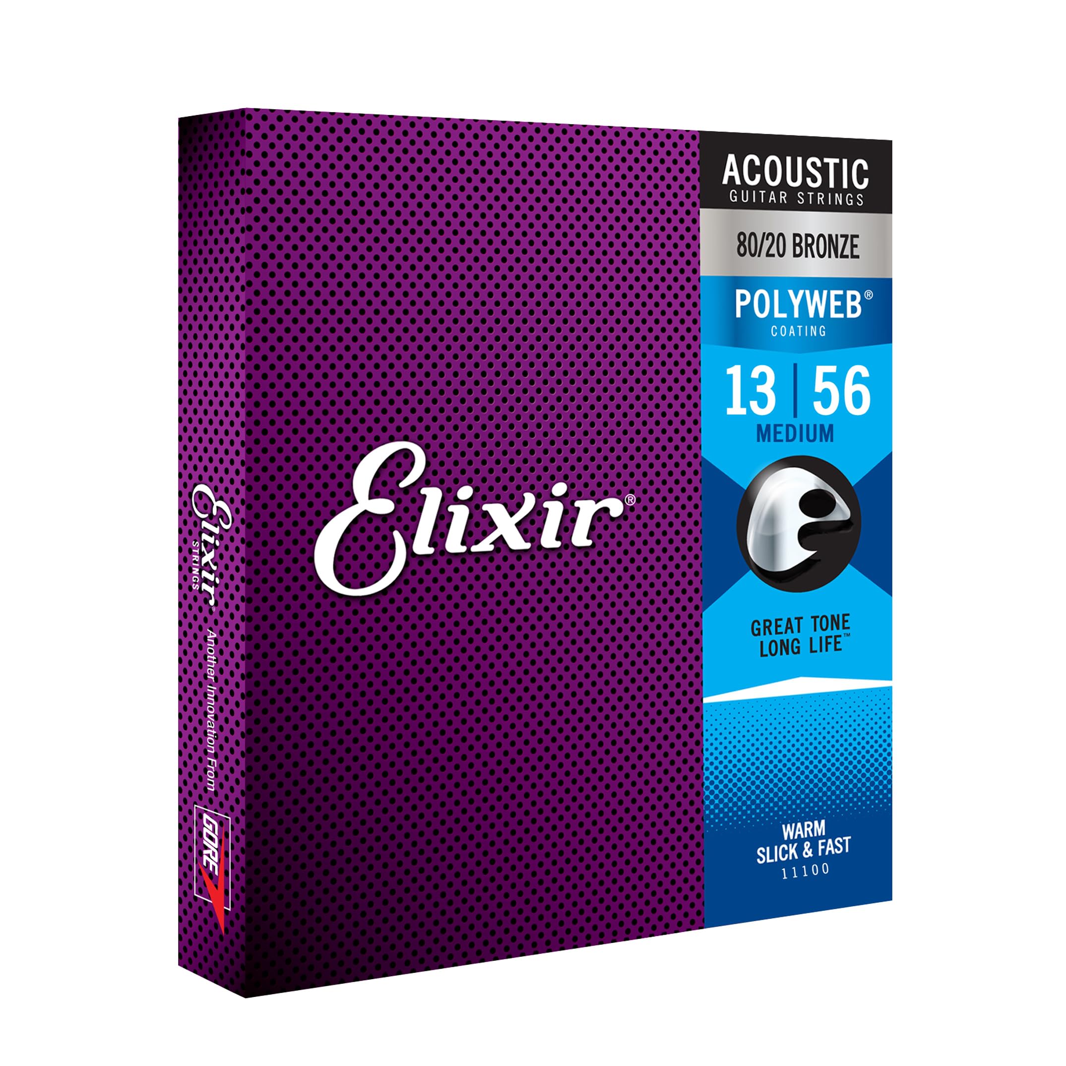 Elixir Acoustic Guitar Strings 80/20 Bronze with POLYWEB Coating - 6 String Set, Medium 13-56 - Long-Lasting Warm Tone & Comfortable Feel - Perfect for Folk, Country & Fingerstyle Playing