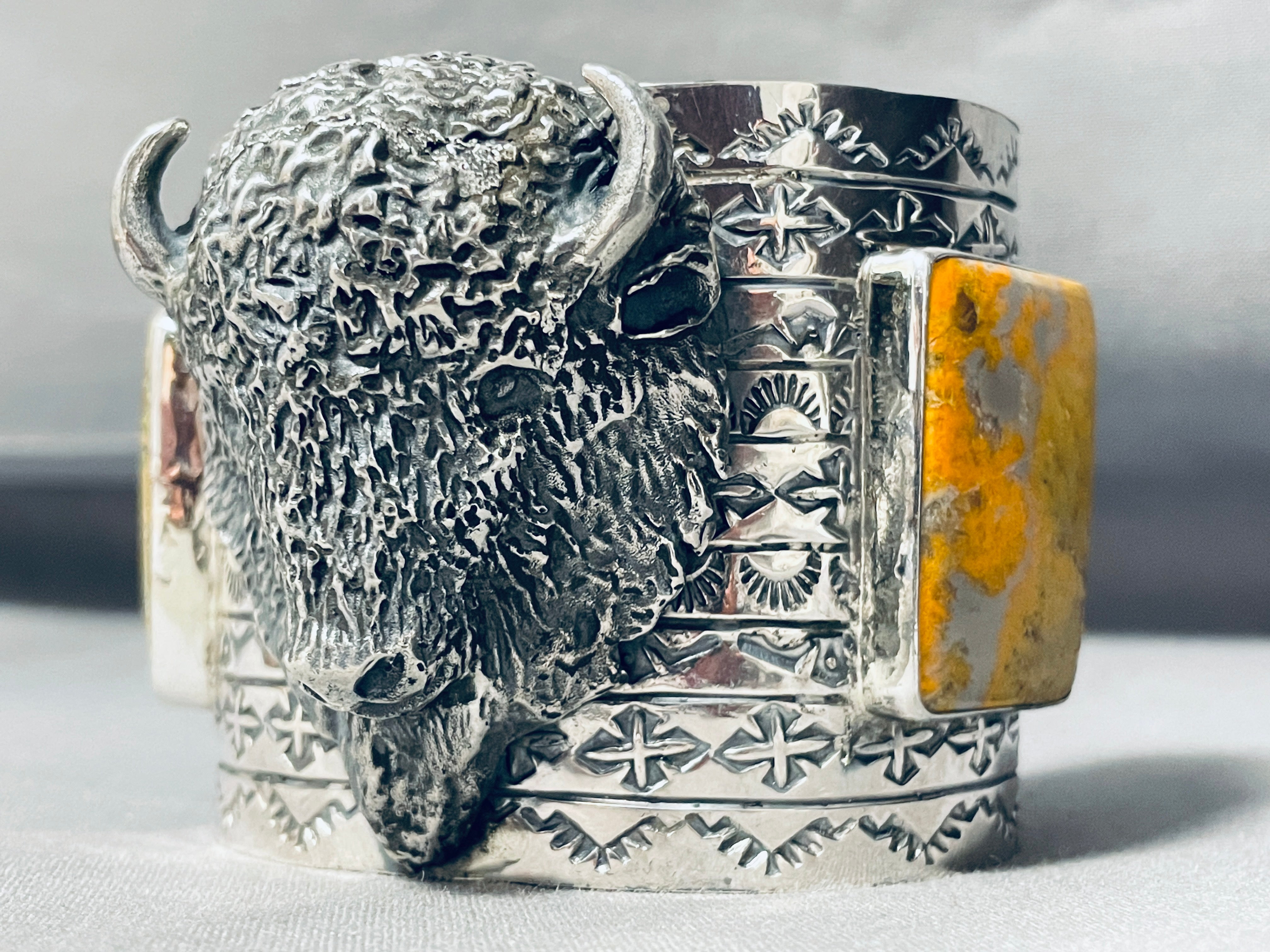 136 Gram Mens Massive Buffalo Turquoise Native American Sterling Silver Bracelet