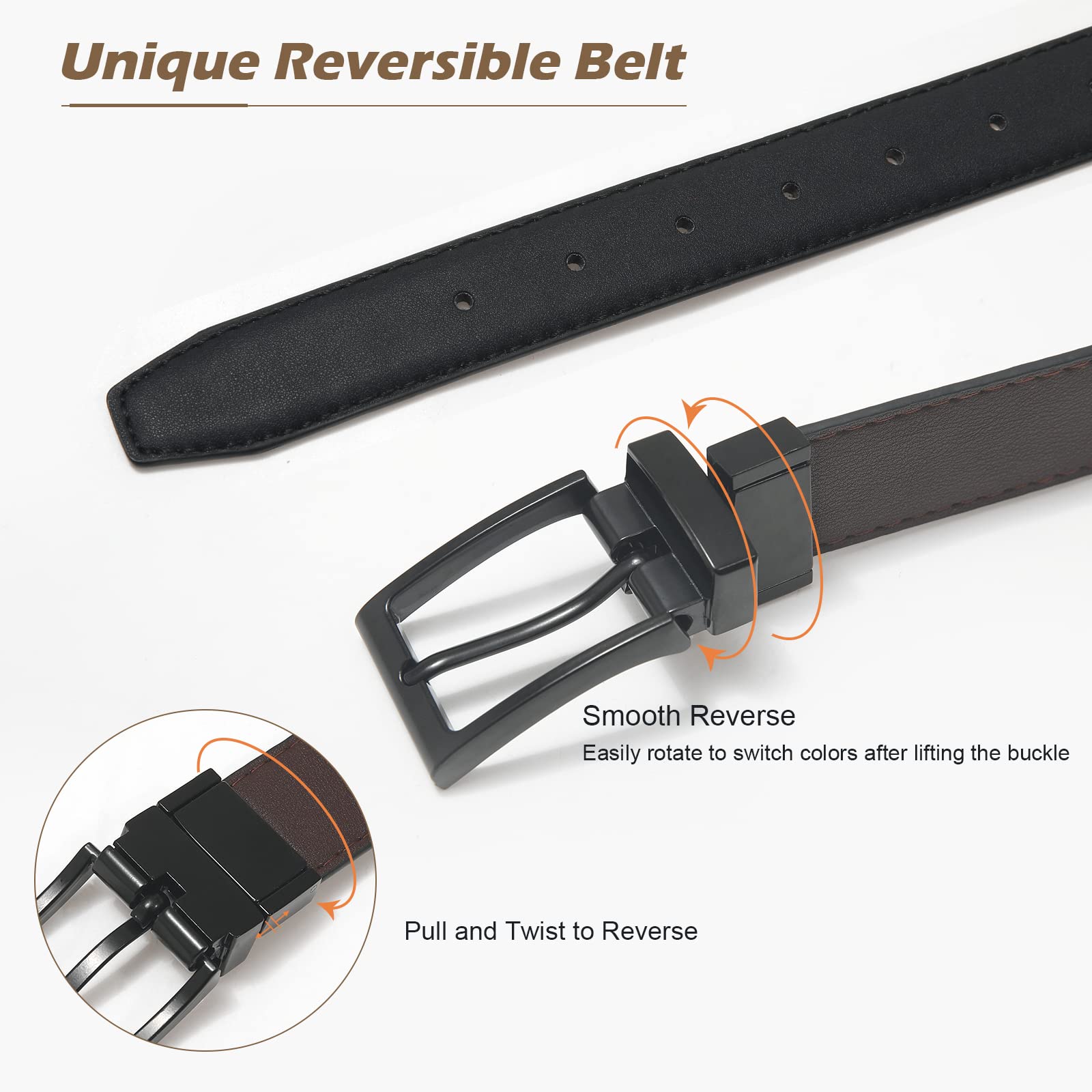 AWAYTR Reversible Kids Belts for Boys - Adjustable Black & Brown Leather Belt for School Uniform, Casual Jeans & Dress Pants | Perfect for School, Play & Everyday Wear