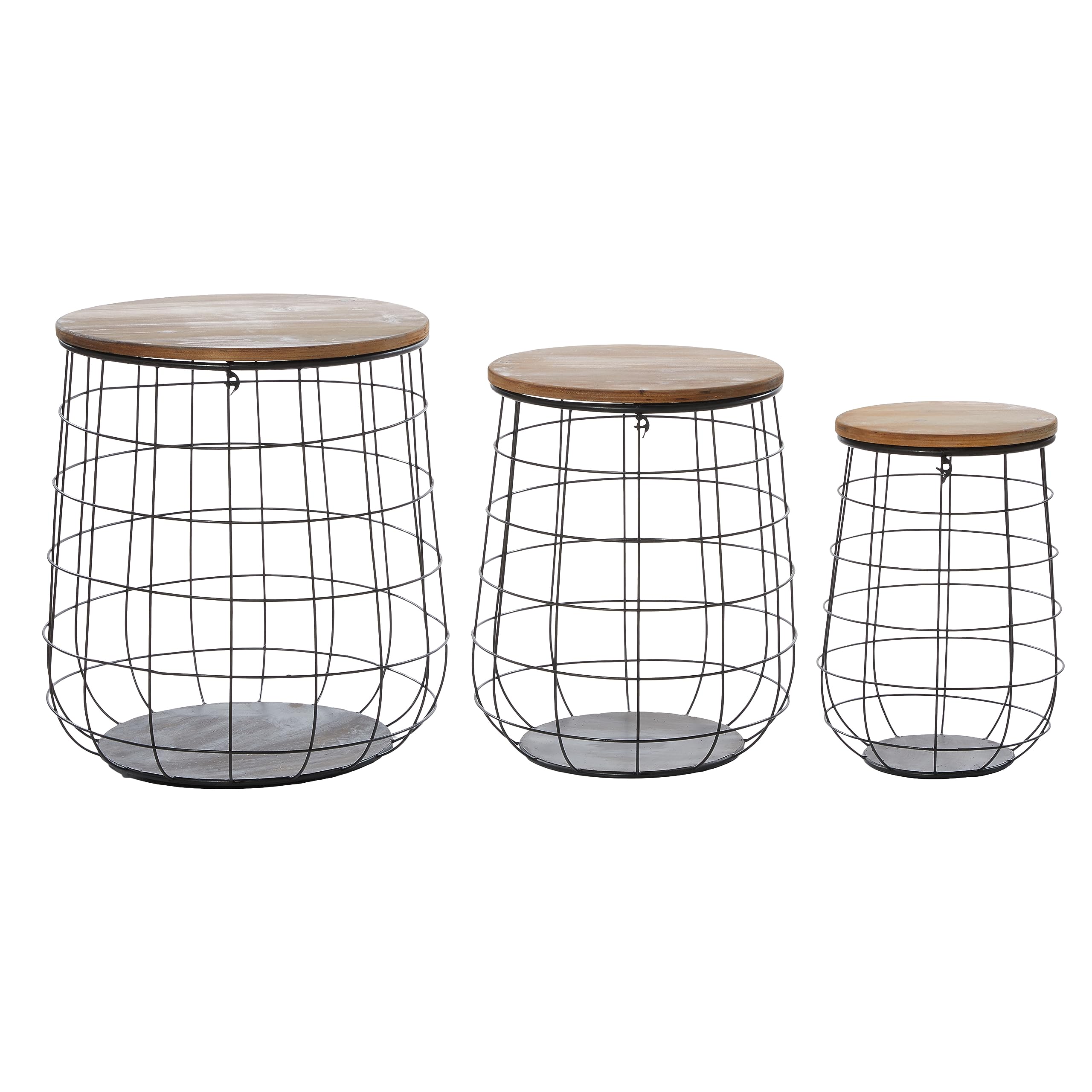 Deco 79 Set of 3 Large Metal and Wood Storage Baskets - 18, 20, 23 Inch Height - Rustic Brown Home Decor for Living Room, Bedroom, or Office Organization