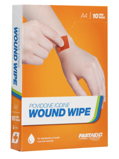 FastAid A4 Povidone Iodine Swab Wound Wipe 10pk - First Aid Antiseptic Wipes for Cuts, Scrapes & Burns - Ideal for Home, Travel & Emergency Kits