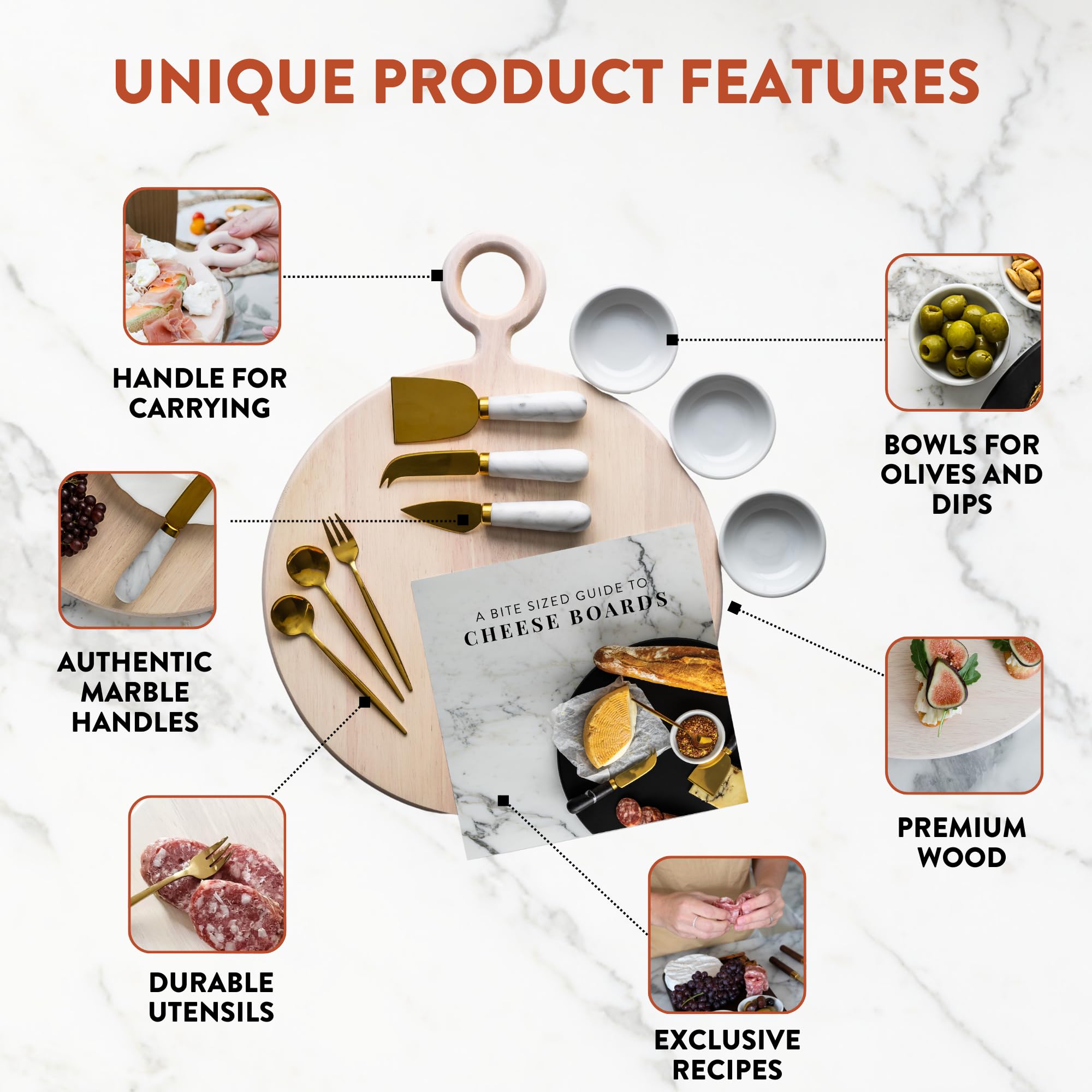 Premium White Wood Charcuterie Board Gift Set - Elegant Cheese & Charcuterie Serving Tray with Knives - Perfect Housewarming, Wedding, Bridal Shower & Mother's Day Gifts - Ideal for Entertaining, Dinner Parties & Holiday Gatherings