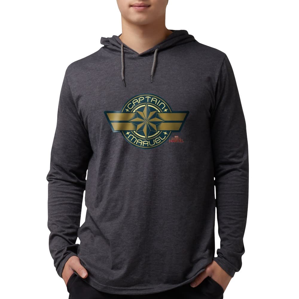 Captain Marvel Long Sleeve Graphic Hoodie T-Shirt | Superhero Marvel Comics Apparel for Men & Women | Perfect for Cosplay, Comic Con & Everyday Wear