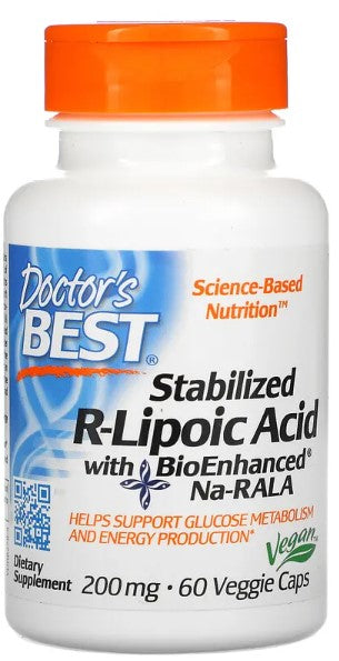 Doctor's Best Stabilized R-Lipoic Acid 200mg with BioEnhanced Na-RALA | 60 Vegan Capsules | Antioxidant Supplement for Nerve Support & Blood Sugar Balance | Perfect for Daily Wellness & Anti-Aging Routine