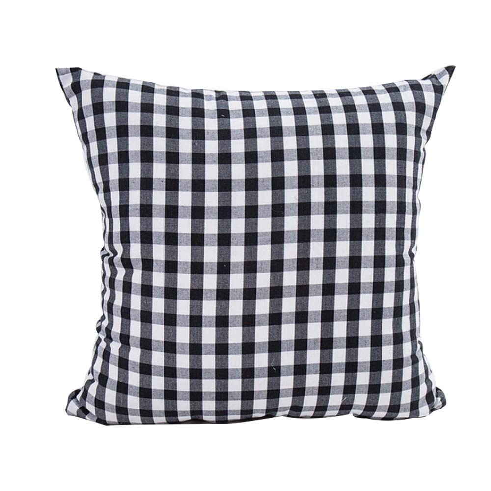 HOPLEE 22x22 Inch Black Throw Pillow Covers Set of 4 - Buffalo Plaid & Gingham Stripe Design for Sofa, Couch, Bedroom Decor - Soft Decorative Pillows for Living Room, Home, Office