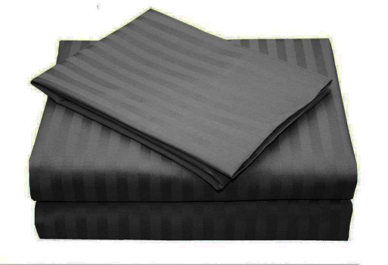 1000TC Ultra Soft Striped Queen Size Charcoal Duvet Cover Set - Luxury Bedding for Master Bedroom, Guest Room & Hotel Use