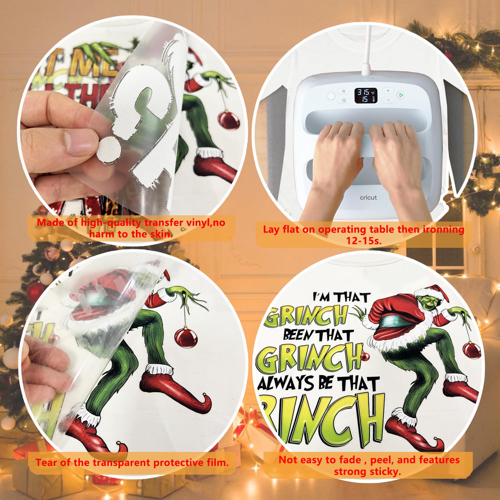 10 Sheets Grinch Christmas Iron-On Transfers for T-Shirts & DIY Decorations - Heat Transfer Vinyl for Clothes, Bags & Pillow Covers - Perfect for Holiday Gifts, Christmas Parties & Festive Home Decor