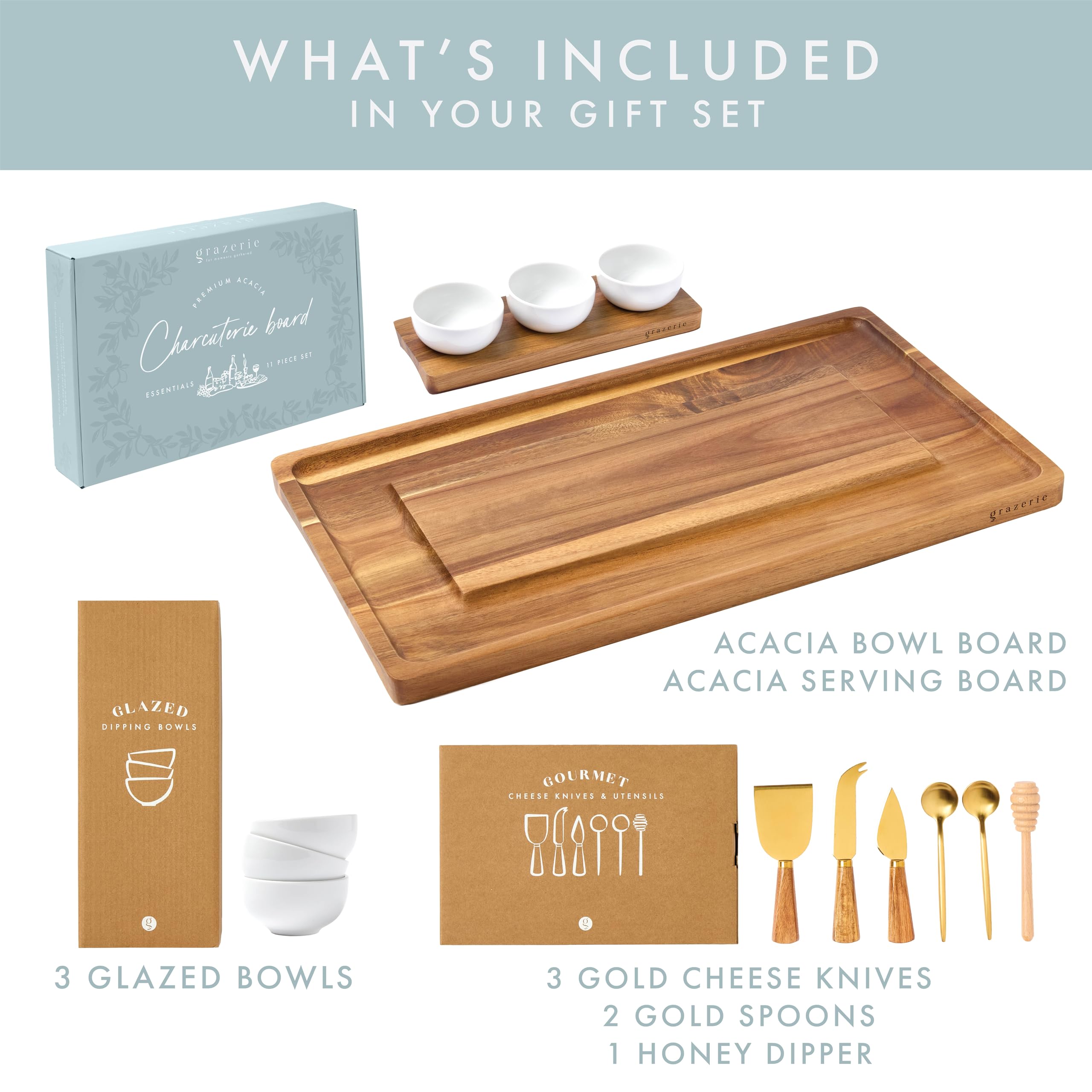 Premium Acacia Wood Charcuterie Board Set - 11-Piece Serving Tray with Side Handles, Cheese Knives & Bowls - Perfect for Wine Parties, Cheese Platters & Entertaining Gifts