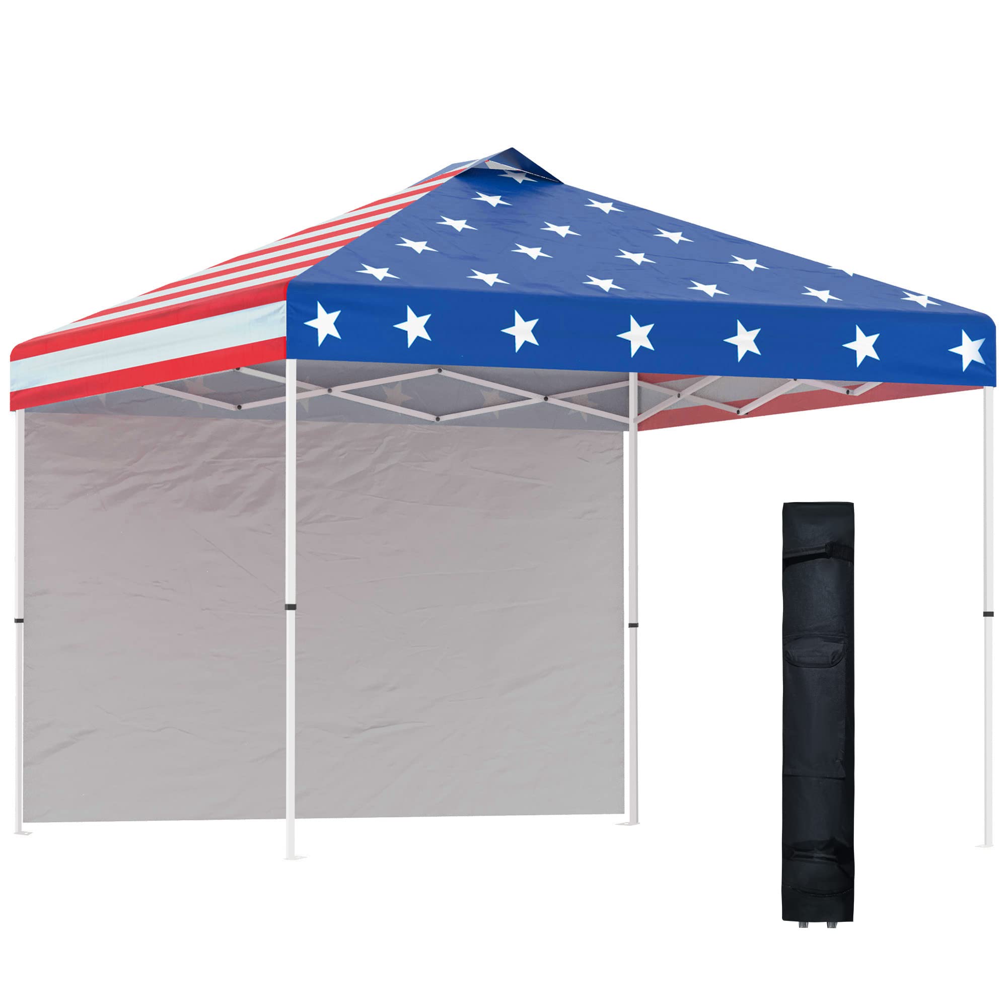 Outsunny 10' x 10' Pop-Up Canopy Tent with Removable Sidewall - Instant Sun Shelter for Outdoor Events, Parties, Camping & Backyard - Includes Wheeled Carry Bag - Ideal for Garden, Patio, Beach & Picnics