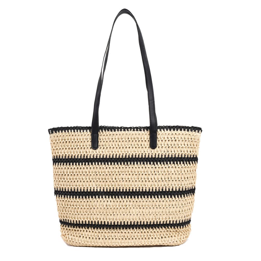 AIZHIYI Women's Summer Straw Shoulder Bag - Striped Woven Beach Tote for Travel, Shopping & Outdoor Activities | Perfect for Beach Vacations, Picnics & Casual Outings