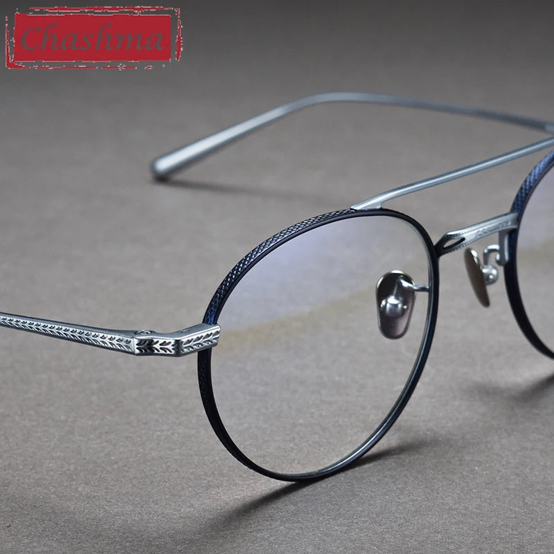 Unisex Titanium Round Full Rim Double Bridge Eyeglasses 84020 - Stylish & Durable for Reading, Work, and Everyday Wear