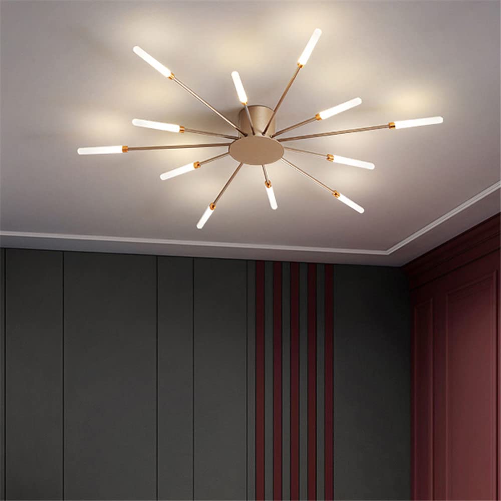 NIUYAO Starburst Style Modern Semi Flush Mount Ceiling Light Fixture - 12-Light Gold Acrylic Close-to-Ceiling Lamp with Included Bulbs for Bedroom, Living Room, Dining Room, Bathroom & Kitchen | Perfect for Modern Home Decor and Ambient Lighting