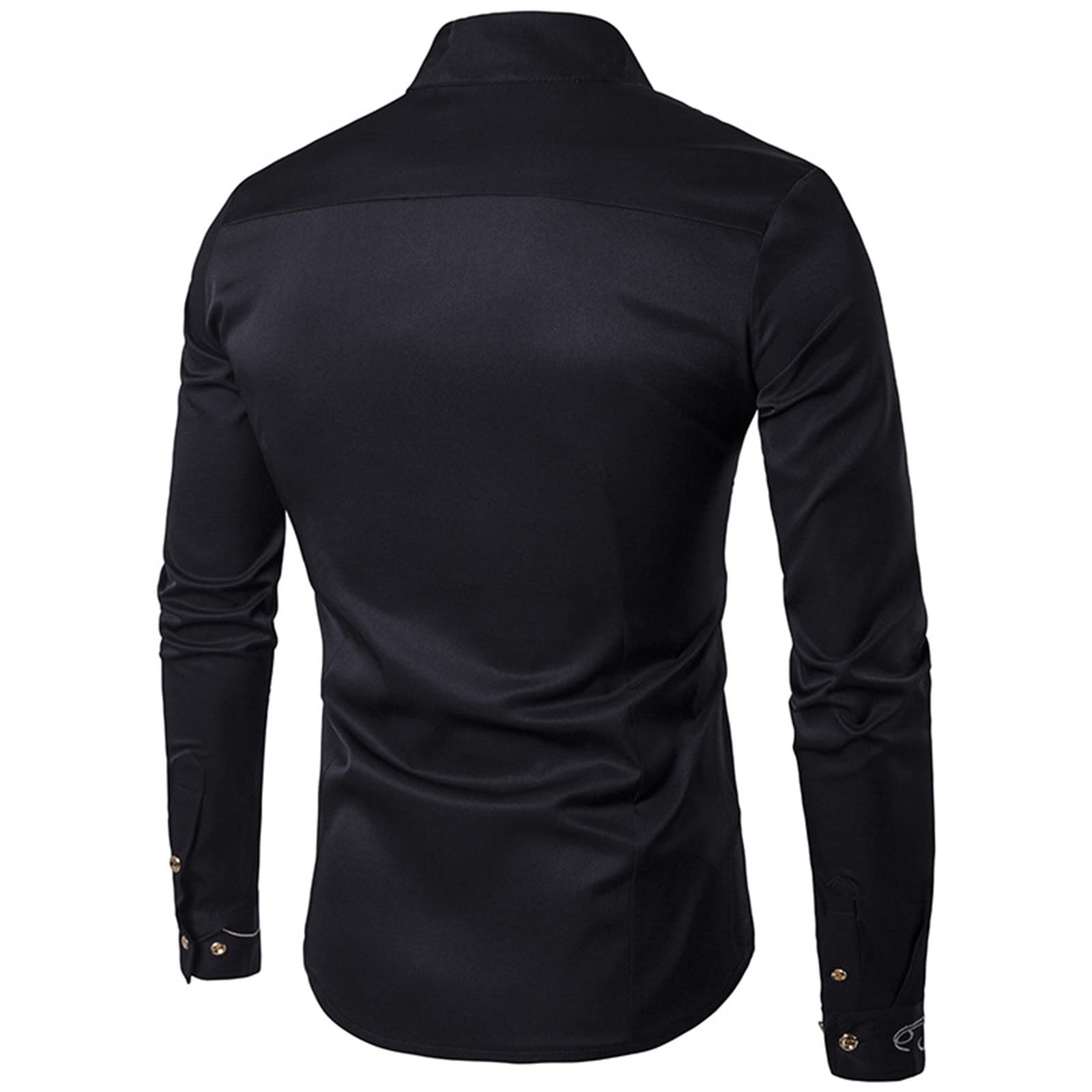 Men's Slim Fit Mandarin Collar Cotton Dress Shirt - Casual Long Sleeve Embroidery Shirt with Irregular Hem | Perfect for Office Wear, Date Nights & Special Occasions