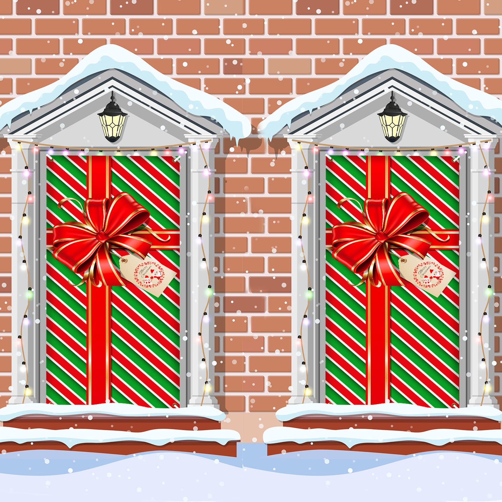2 Pack Christmas Door Cover Decorations - Xmas Bowknot Photography Backdrop, 35.4