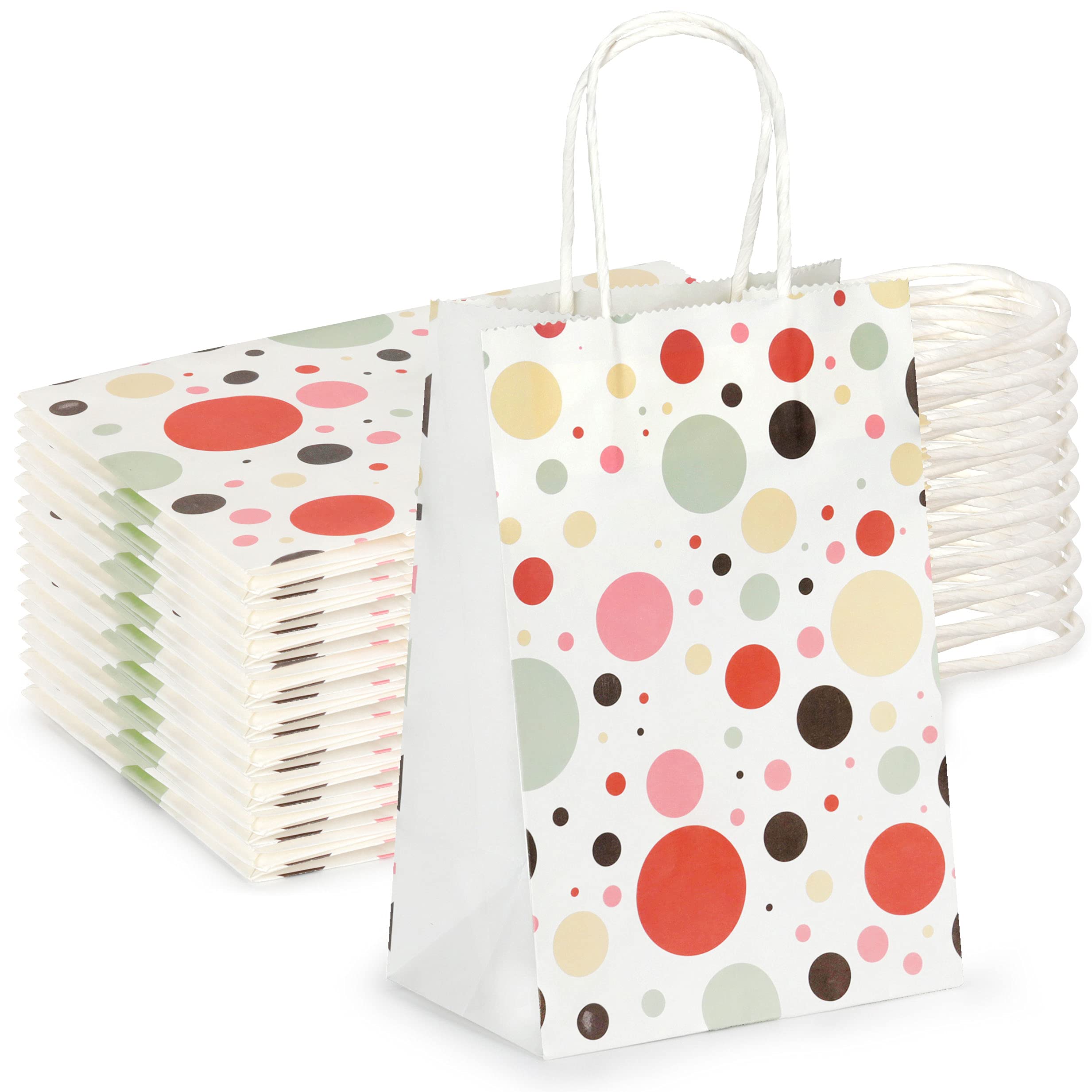 UCIBO 25Pcs 5x3.75x8 Inch Kraft Paper Gift Bags with Handles - Eco-Friendly Recyclable Shopping Bags for Retail, Holiday Parties, Birthday Favors & Wedding Gifts