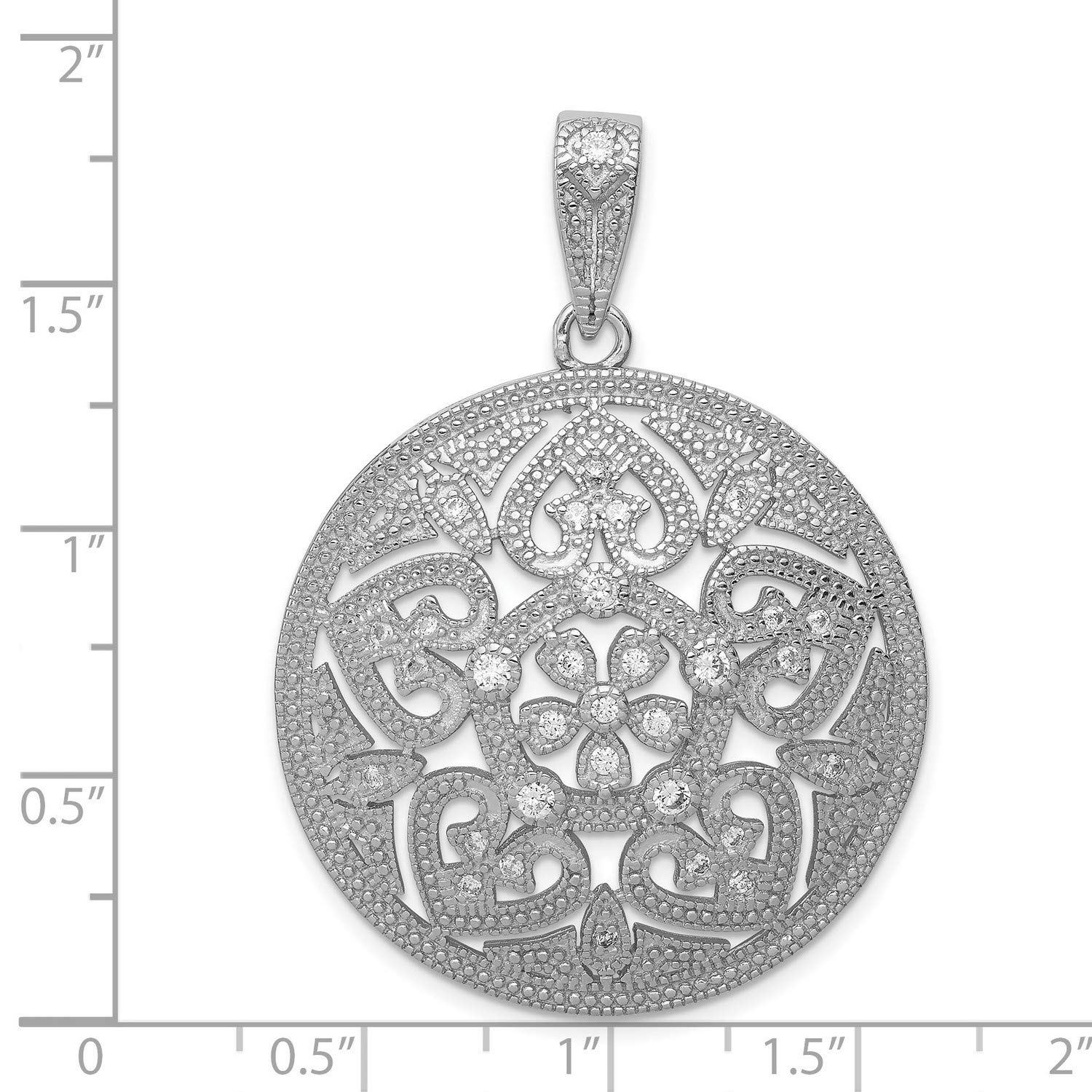 925 Sterling Silver Big Round Pave CZ Pendant Necklace - 46mm x 34mm Sparkling Cubic Zirconia Jewelry for Women, Perfect for Parties, Weddings & Special Occasions
