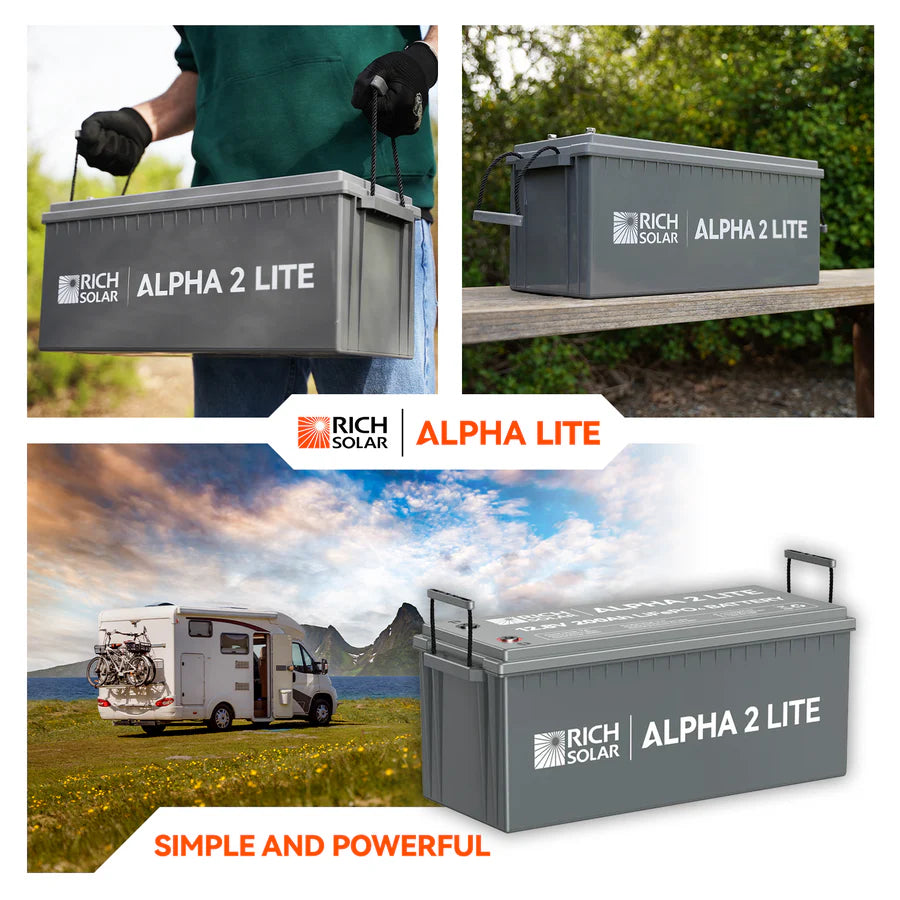 Rich Solar ALPHA 2 LITE 12V 200Ah LiFePO4 Lithium Battery - Deep Cycle Solar Battery for RV, Marine, Off-Grid & Solar Power Systems