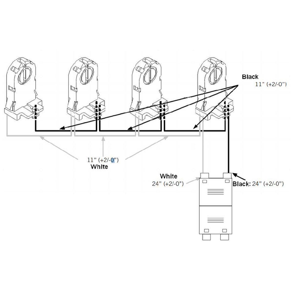 4-Lamp LED Tube Wiring Harness with Tall Non-Shunted Sockets - Compatible with T8/T12 LED Tubes - Easy Retrofit Installation for Commercial & Residential Lighting
