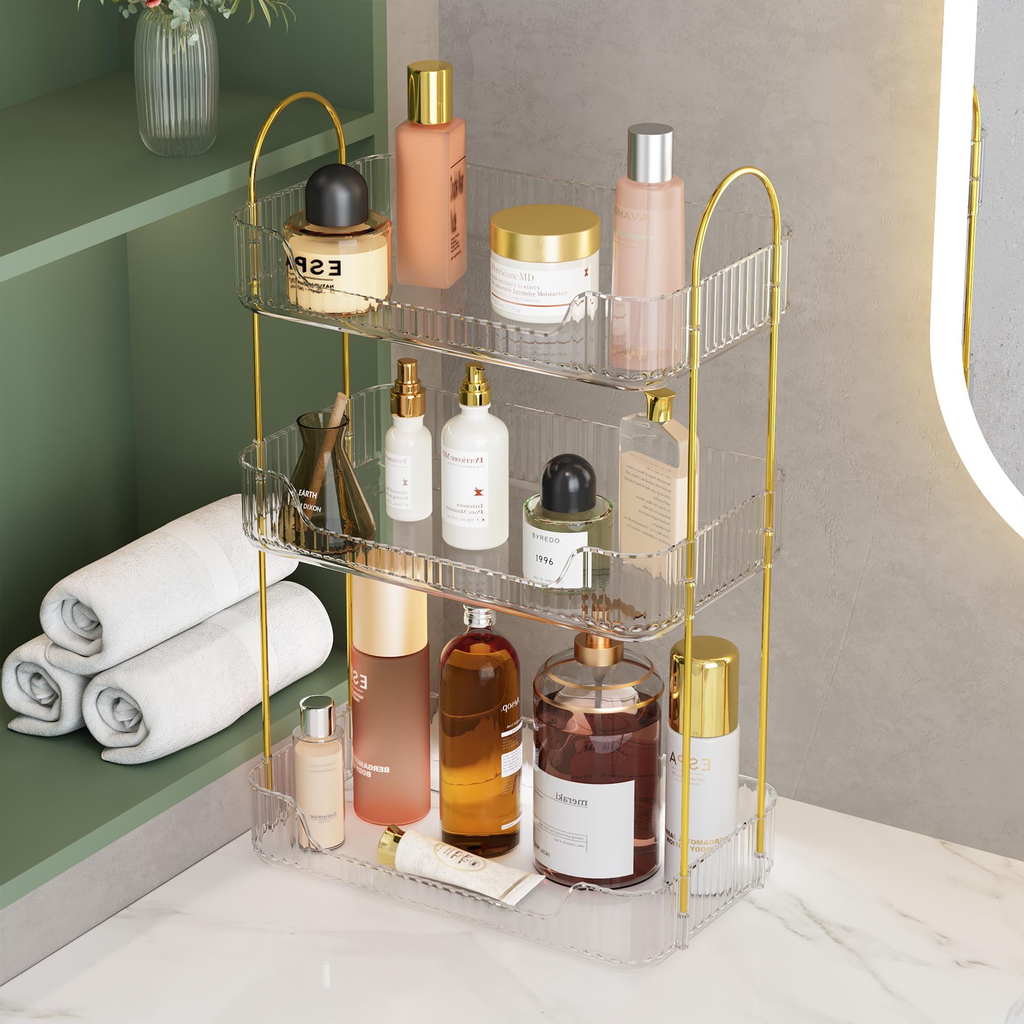 3-Tier Clear White Bathroom Counter Organizer - Perfume Stand, Skincare & Makeup Holder for Vanity, Dresser & Countertop - Perfect for Small Spaces & Cosmetic Storage