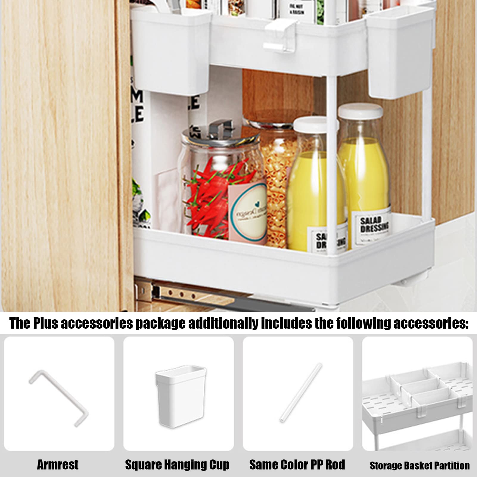 Sliding Rail Pull-Out Storage Organizer - Under Sink Cabinet Shelf with Hooks | 2-Tier Kitchen & Bathroom Storage Basket | Black Drain Rack for Countertop Organization (Includes Accessories) - Perfect for Small Space Organization & Clutter-Free Home