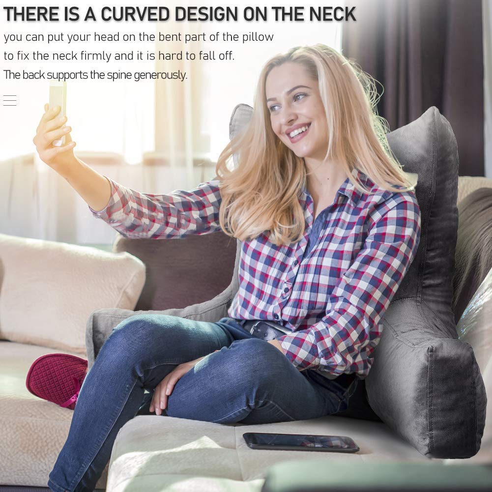 Neustern Reading Pillow for Adults - Shredded Memory Foam Backrest with Arms & Pockets - Washable Cover for Bed, Chair, or Floor - Perfect for Reading, Watching TV, Gaming & Relaxing at Home