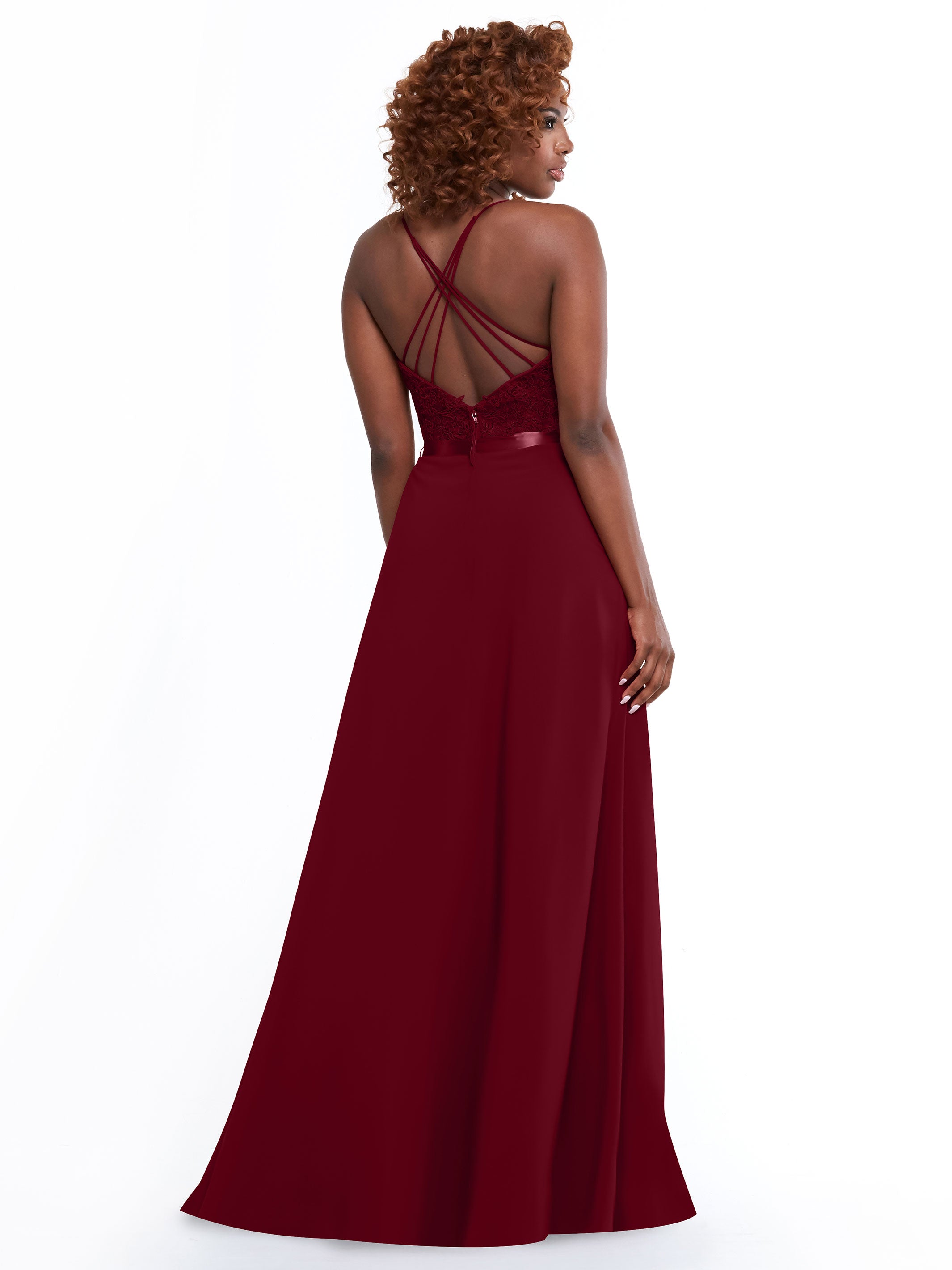 Elegant A-Line Stretch Chiffon Bridesmaid Dress with Lace Bodice & Sash - Perfect for Weddings, Formal Events & Special Occasions