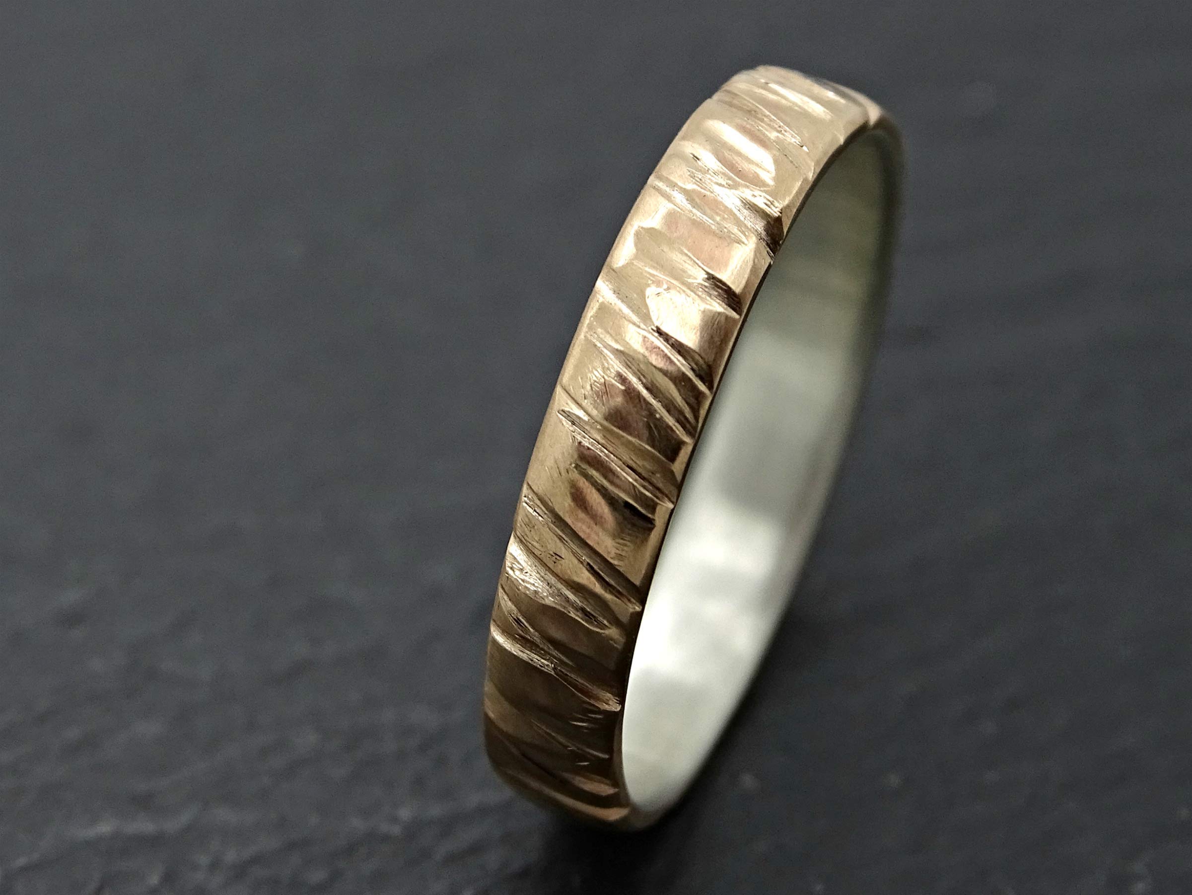 Men's Bronze Wedding Band with Tree Bark Texture - Mixed Metal Bronze & Silver Ring for Men, Anniversary Gift for Him, Perfect for Everyday Wear and Special Occasions