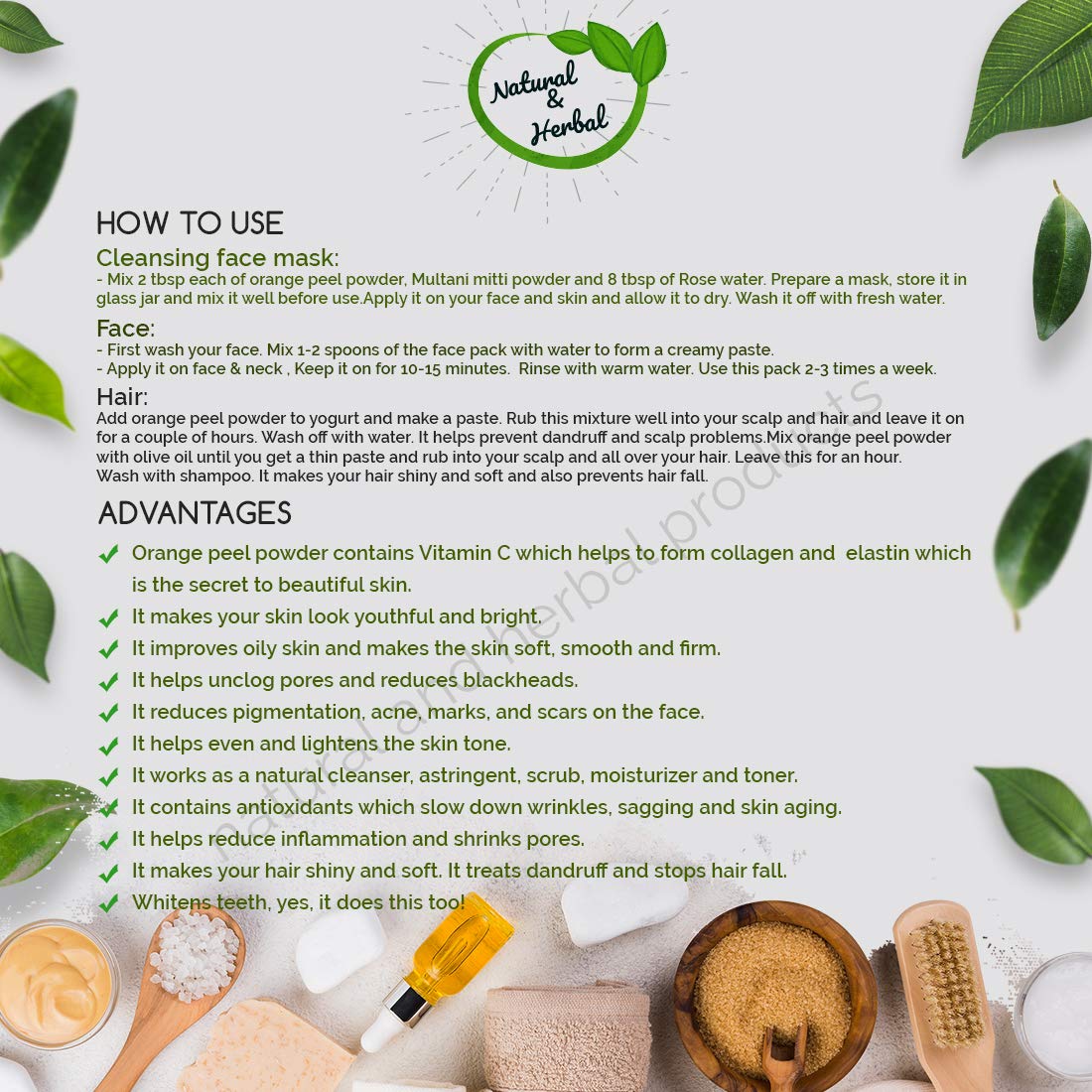 Organic Orange Peel Powder for Skin & Hair Care | 100% Pure Vitamin C Face Mask | Brightens & Evens Skin Tone | Natural Exfoliant for Glowing Skin & Healthy Hair | 100g | DIY Beauty Recipes & Spa Treatments