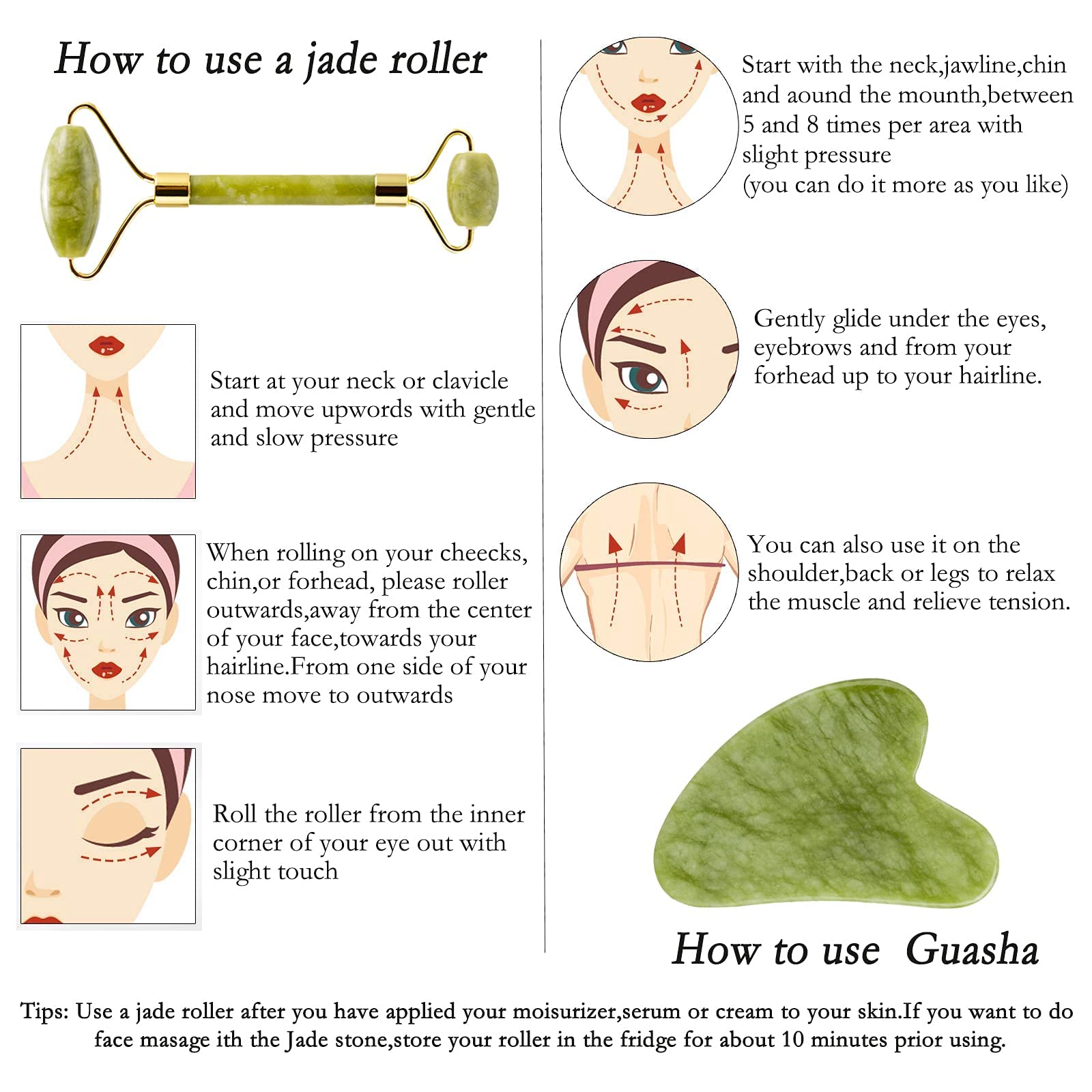 Natural Jade Roller & Gua Sha Kit - Face Massager for Skin Care, Anti-Aging & Relaxation | Portable Facial Tools for Glowing Skin | Perfect for Home Spa & Self-Care Routine (XIUYU Green)
