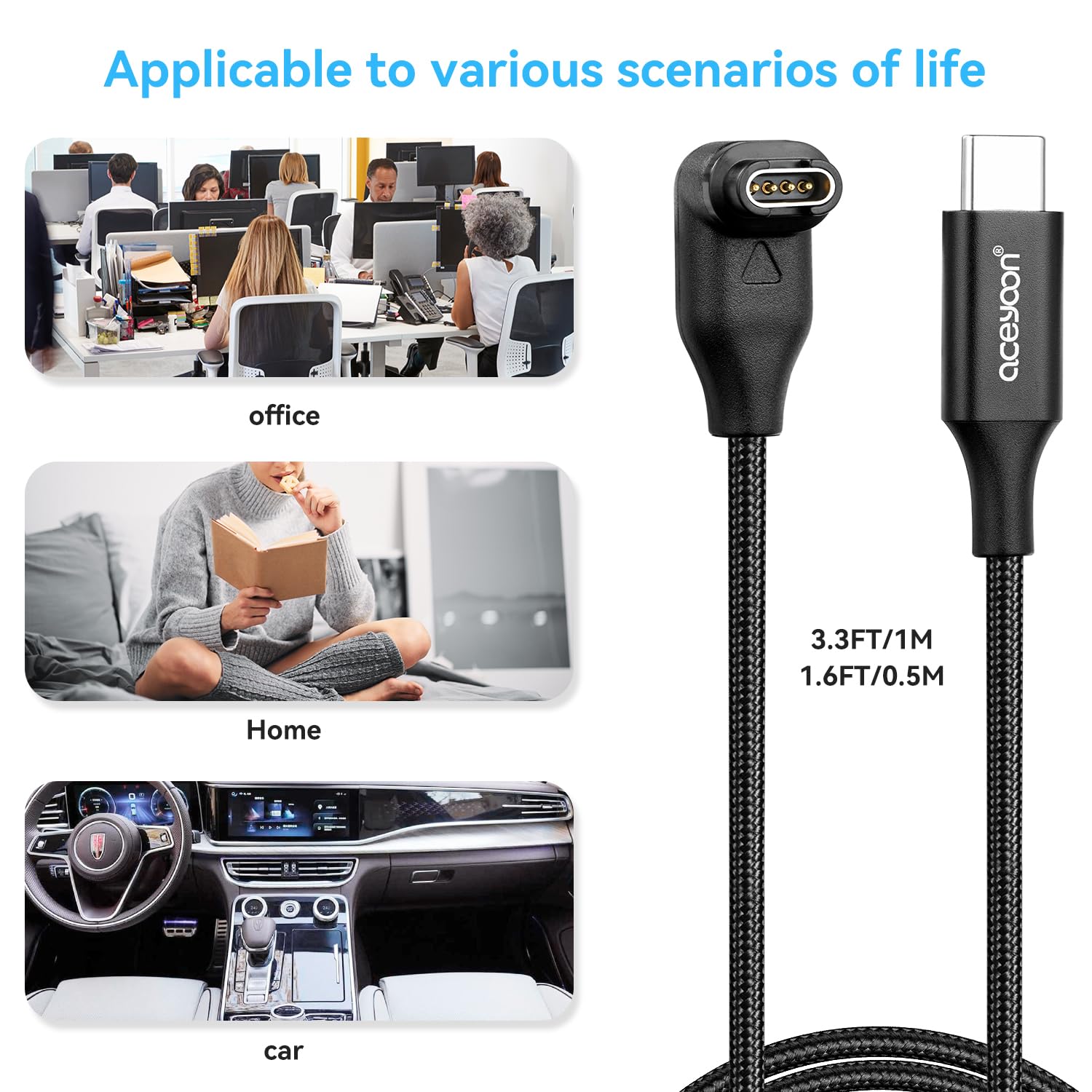 2 Pack USB C Charging Cable for Garmin Watch (1.6FT + 3FT) - Compatible with Vivoactive 5/4/3, Fenix 7/6/5/S/X, Forerunner 945/45/45S, Vivomove, Venu 3/2/Sq - Fast Charging Cord for Fitness Tracking & Outdoor Activities