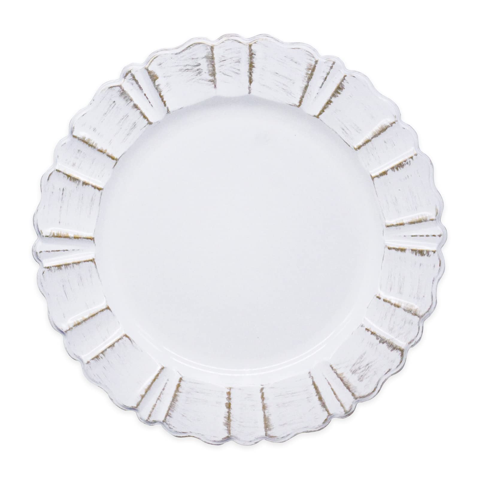 13 Inch Antique White Round Scalloped Charger Plates - Set of 6 Elegant Wedding Reception Dinner Plates for Table Decor, Party Decorations & Special Occasions
