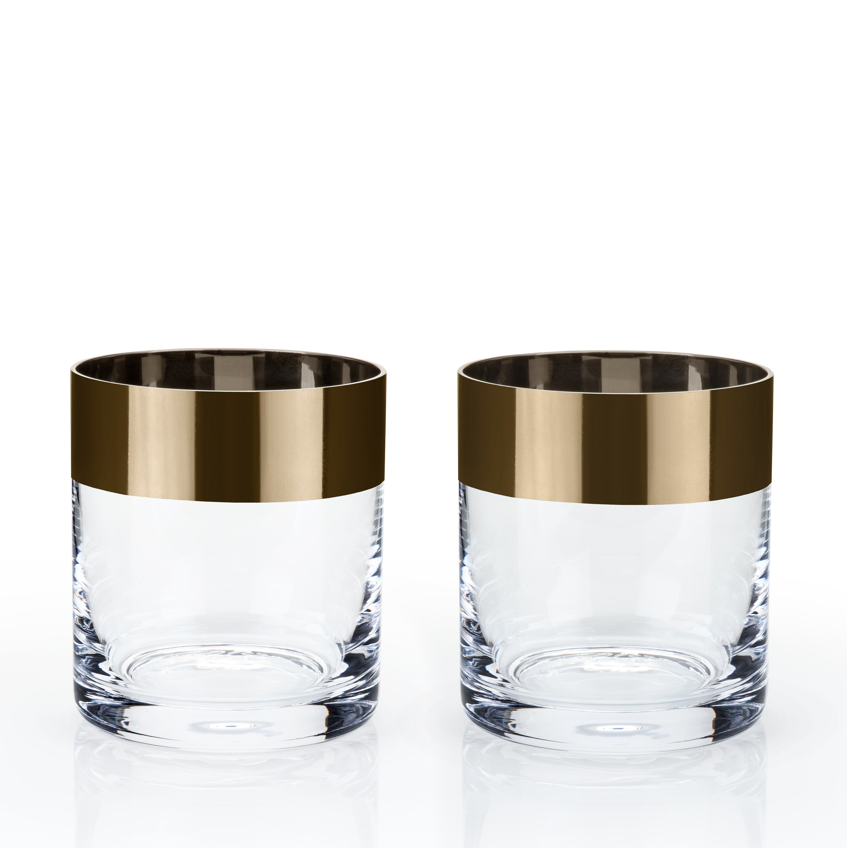 Premium Irving Bronze Rimmed Crystal Tumblers Set of 2 - Elegant Drinking Glasses for Cocktails, Whiskey & Home Bar Decor