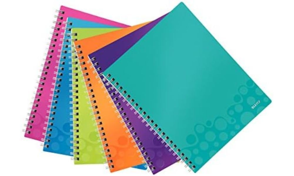 Leitz A4 Stiff Cover Notebooks - 6 Pack Wire Bound Notebooks with 80 Ruled Sheets, 80 GSM Ivory Paper (Assorted Colors) - Perfect for Office, School, Journaling & Note Taking