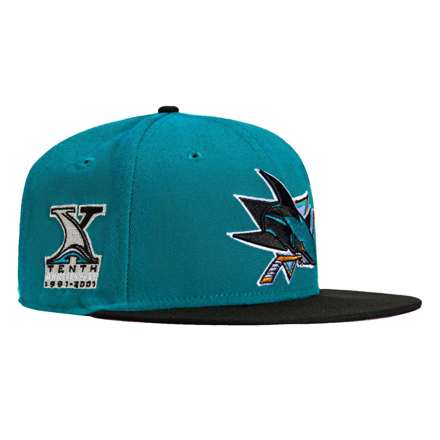New Era 59Fifty San Jose Sharks 10th Anniversary Patch Snapback Hat - Teal & Black NHL Hockey Cap for Men & Women - Perfect for Games, Fan Gear & Streetwear Fashion
