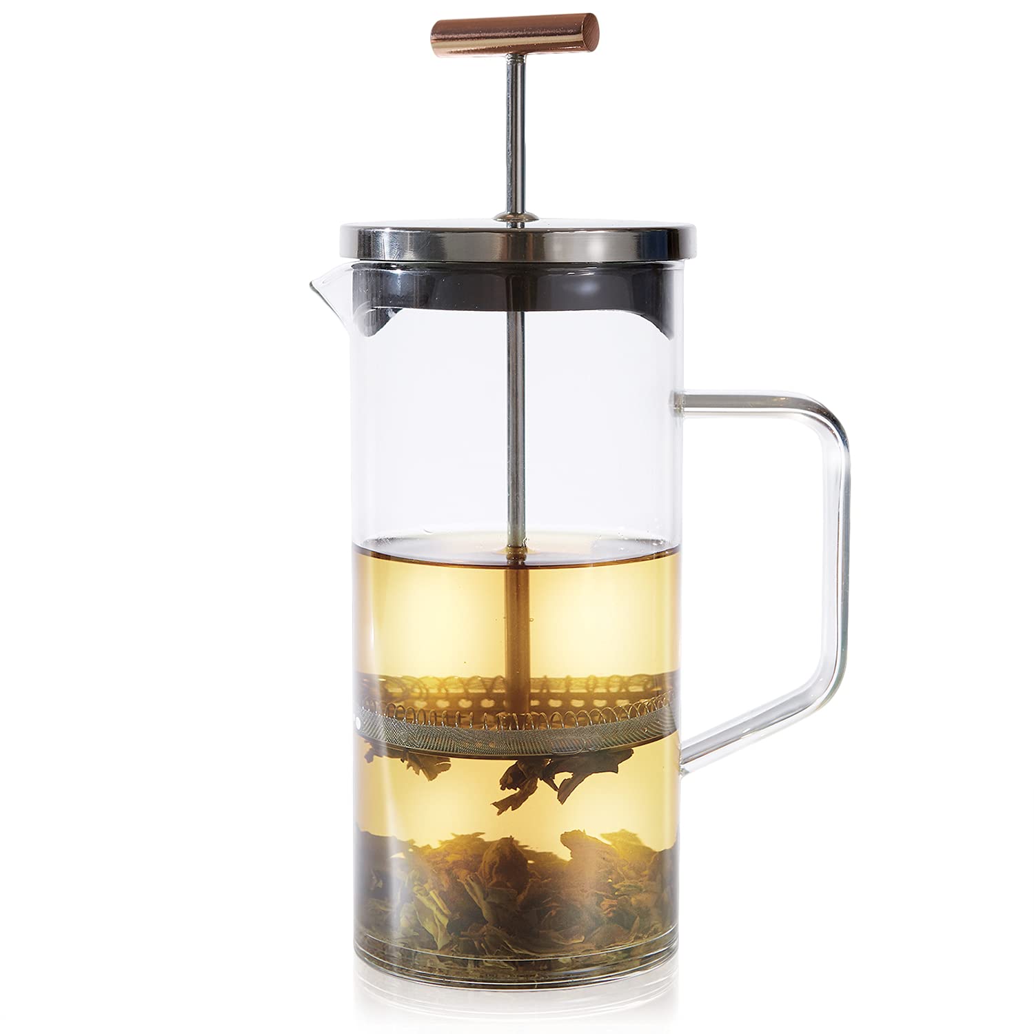 Premium Teabloom Tea Press with Copper Pull Handle & Stainless Steel Filter - 20oz Loose Leaf Tea Infuser for Tea Connoisseurs - Perfect for Home, Office & Gifts - Ideal for Black, Green & Herbal Teas