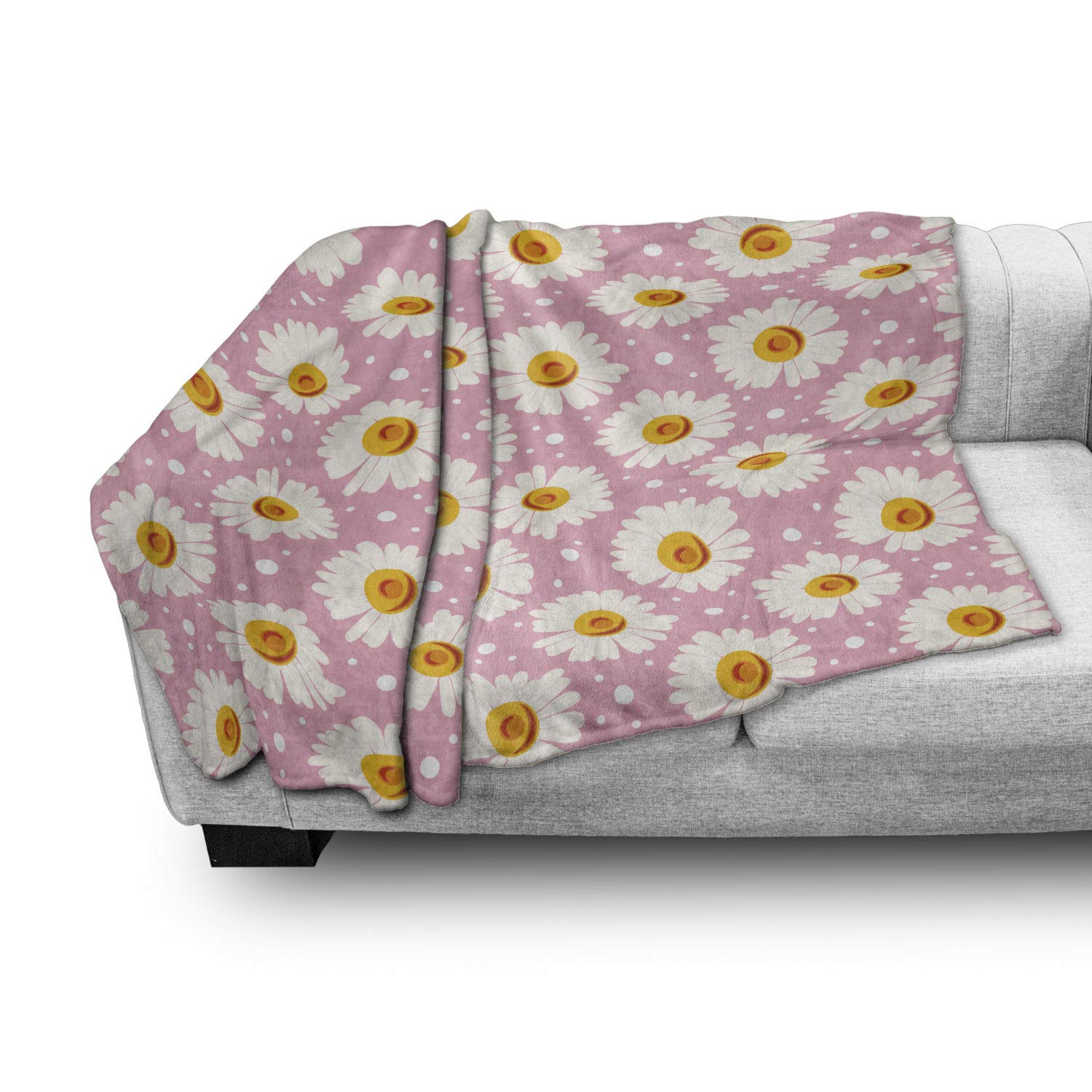 Ambesonne Floral Throw Blanket - Soft Fleece Daisy Flower Pattern in Pale Pink, Orange & White - 70