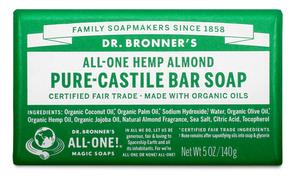 Dr. Bronner's Pure-Castile Almond Bar Soap - Organic, Vegan, 18-in-1 Uses for Face, Body, Hair & Home - Gentle Cleansing for Sensitive Skin & Eco-Friendly Lifestyle