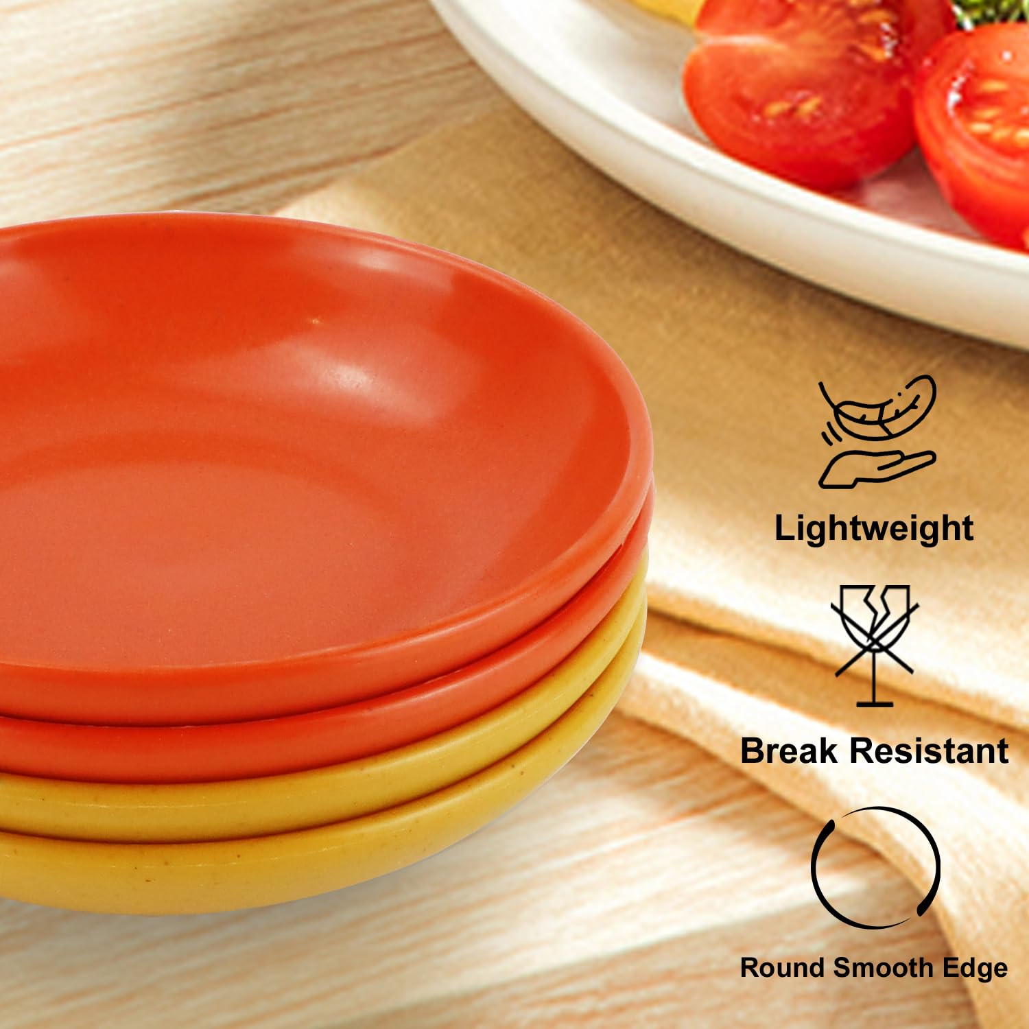 4 Inch Soy Sauce Dishes 8-Piece Set - Lightweight Unbreakable Wheat Straw Mini Serving Plates for Sushi, Dumplings, Appetizers & Condiments (Multicolor) - Perfect for Asian Dining, Party Snacks & Home Kitchen Use