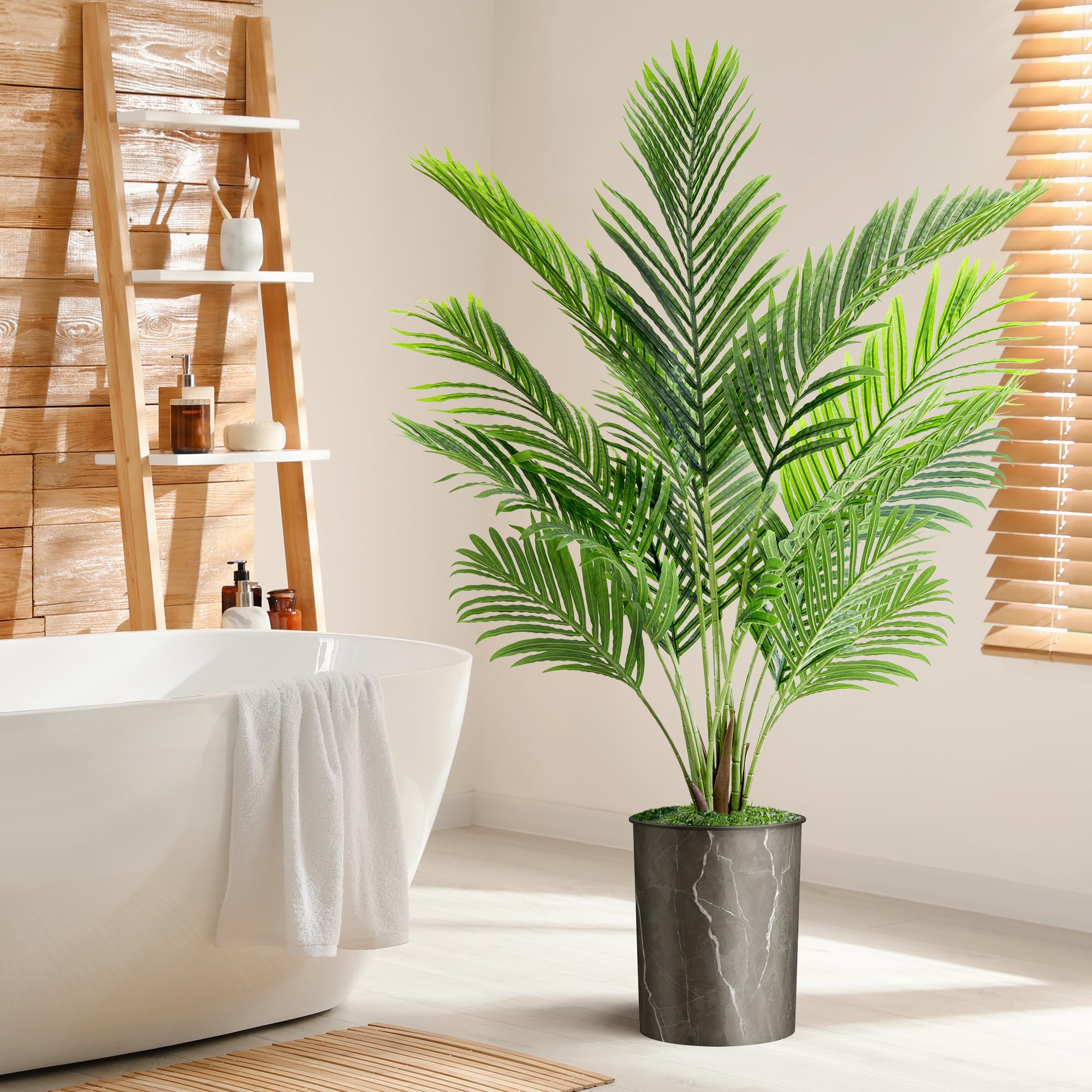 Modern Granite Effect Planter with Artificial Areca Palm Tree - 57