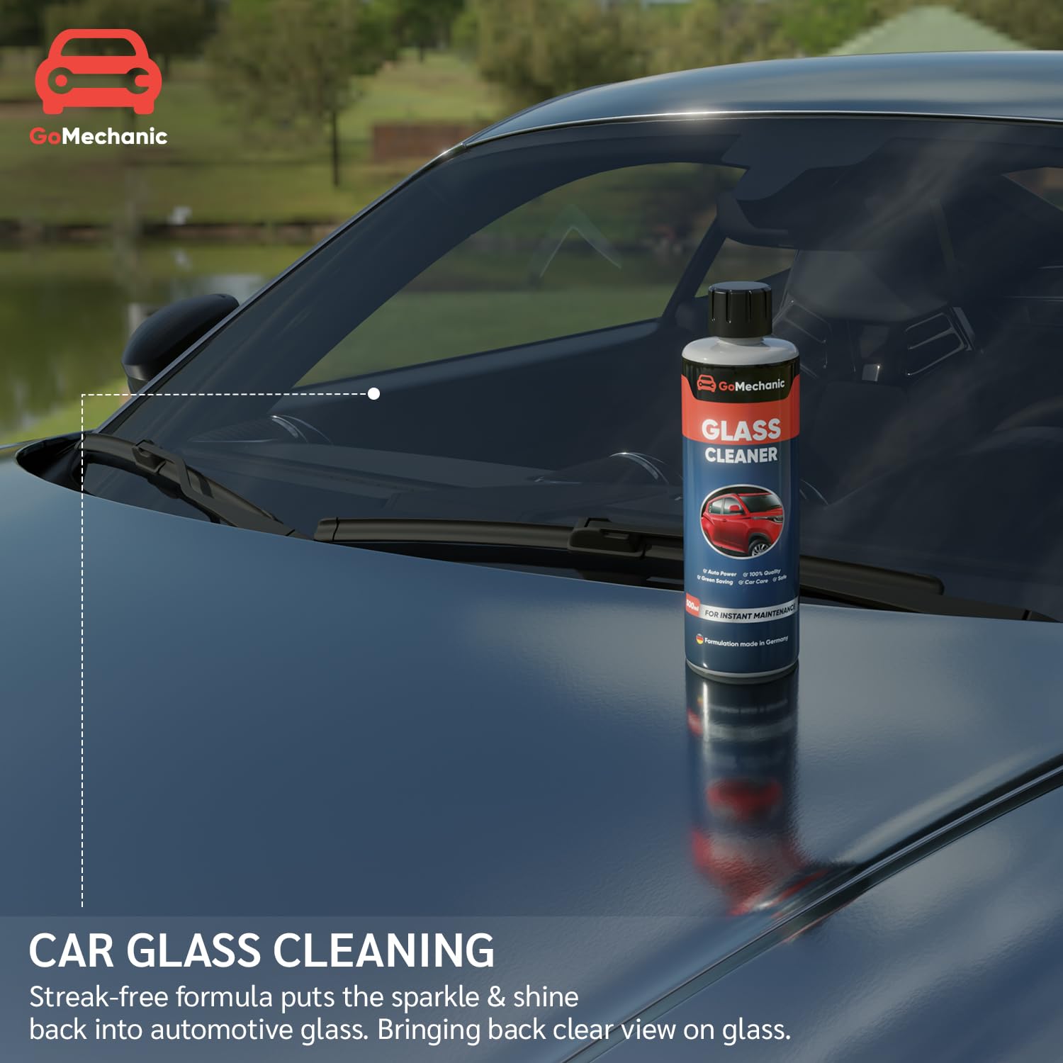 GoMechanic Premium Glass Cleaner – Streak-Free, Ammonia-Free Formula for Windows, Mirrors & Auto Glass – Fast-Acting, Residue-Free Shine on All Surfaces – Ideal for Home, Office & Car Cleaning (SE_CC_008)