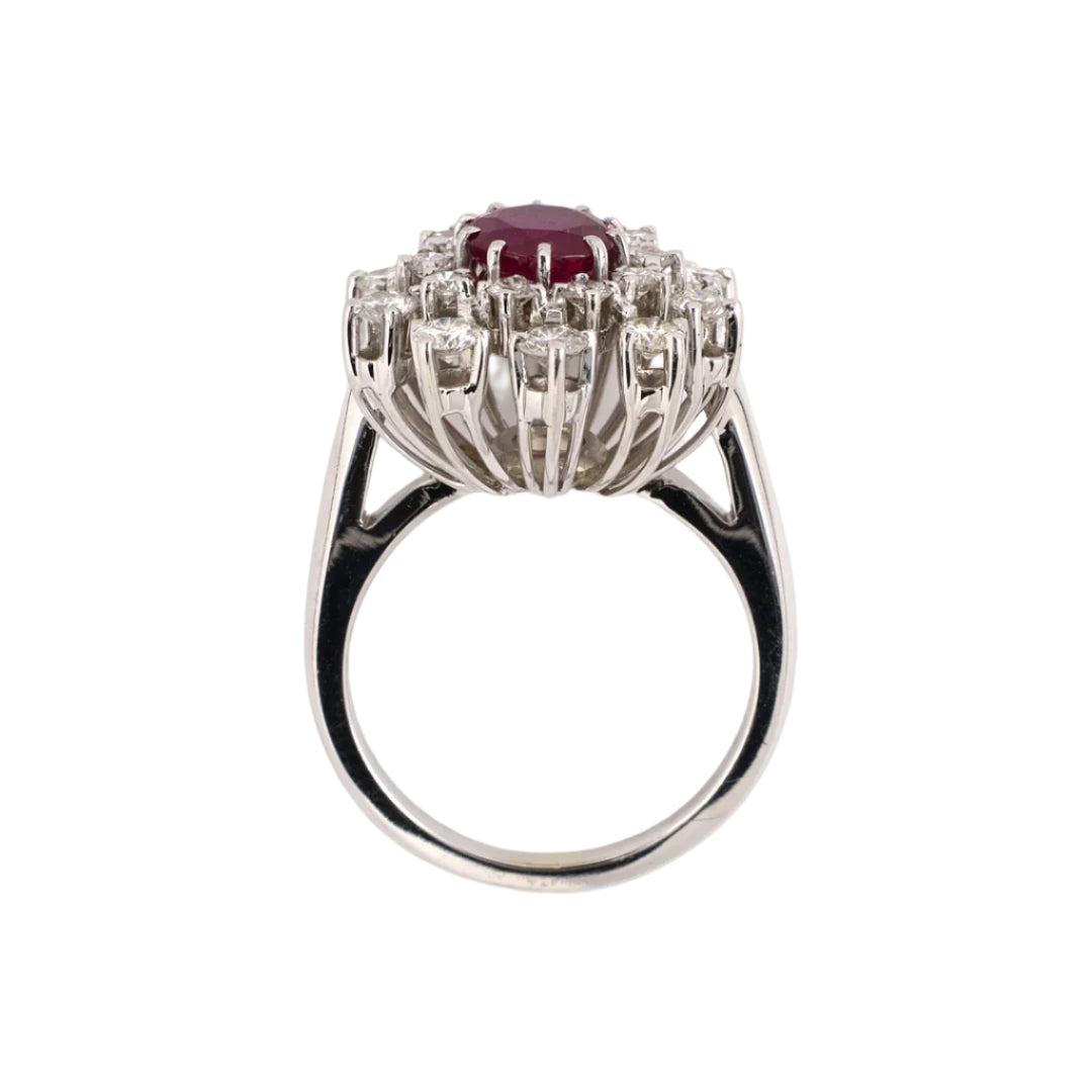 Exquisite F & F Felger Burma Ruby & Diamond Cluster Ring - Vintage Inspired Jewelry for Women, Perfect for Weddings, Anniversaries & Special Occasions