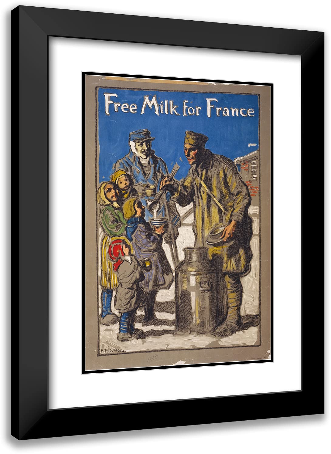 Francis Luis Mora 18x24 Black Modern Framed Museum Art Print - Free Milk for France (1918) | Double Matted Wall Decor for Living Room, Office & Gallery Display